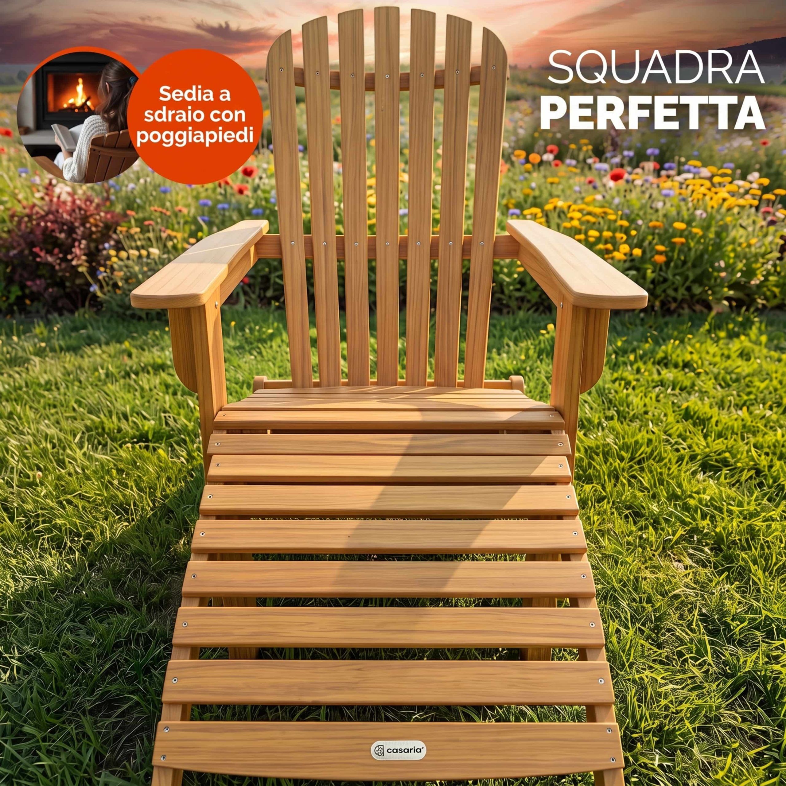 Liegestuhl Adirondack 2er-Set Akazienholz + Fußstützen
