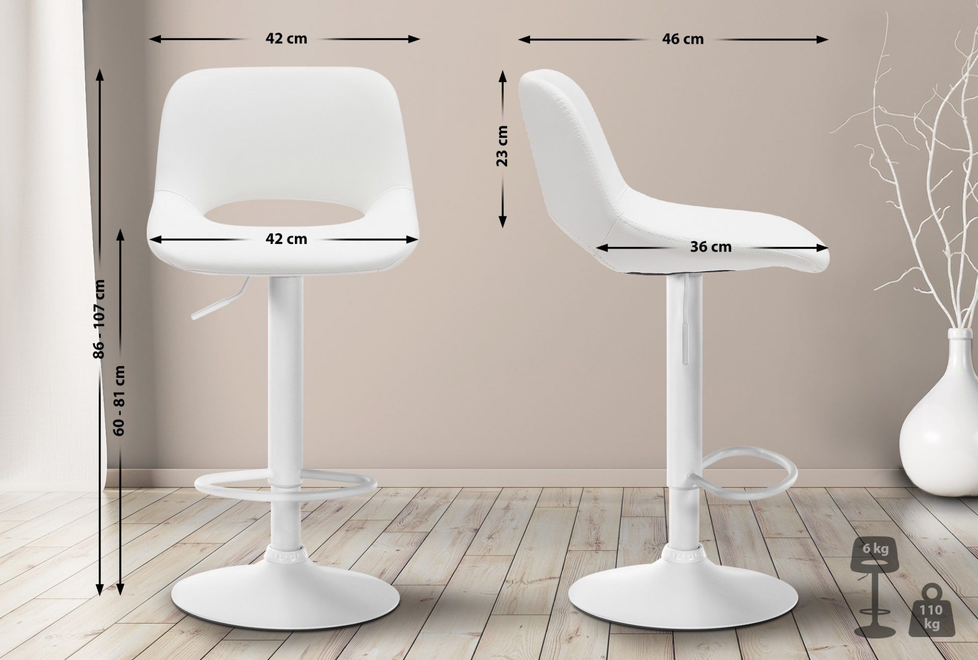 2er Set Barhocker Camden Kunstleder weiß, weiß