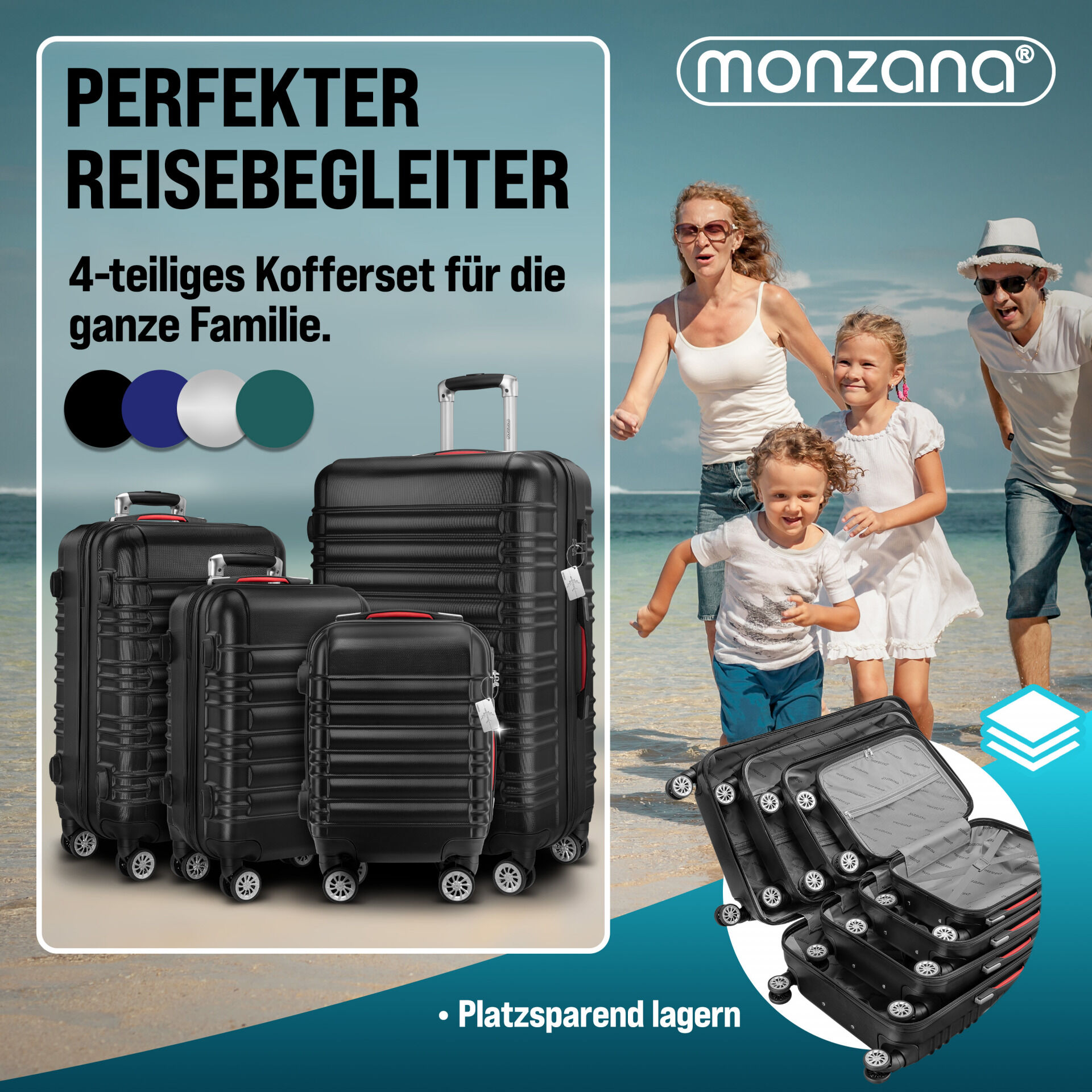Hartschalenkoffer Set 4-tlg mit Zubehör Rollen 360º Schwarz ABS