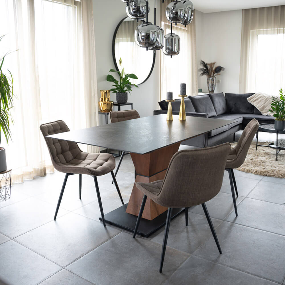 Polsterstuhl Esszimmer Webstoff IKALO – 2er Set Grau/Braun