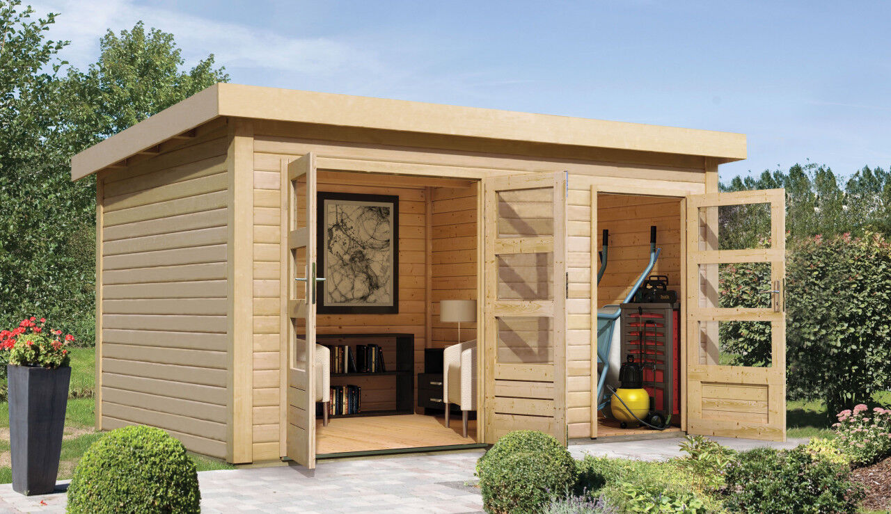 Flachdach Gartenhaus Schönbuch 1 natur