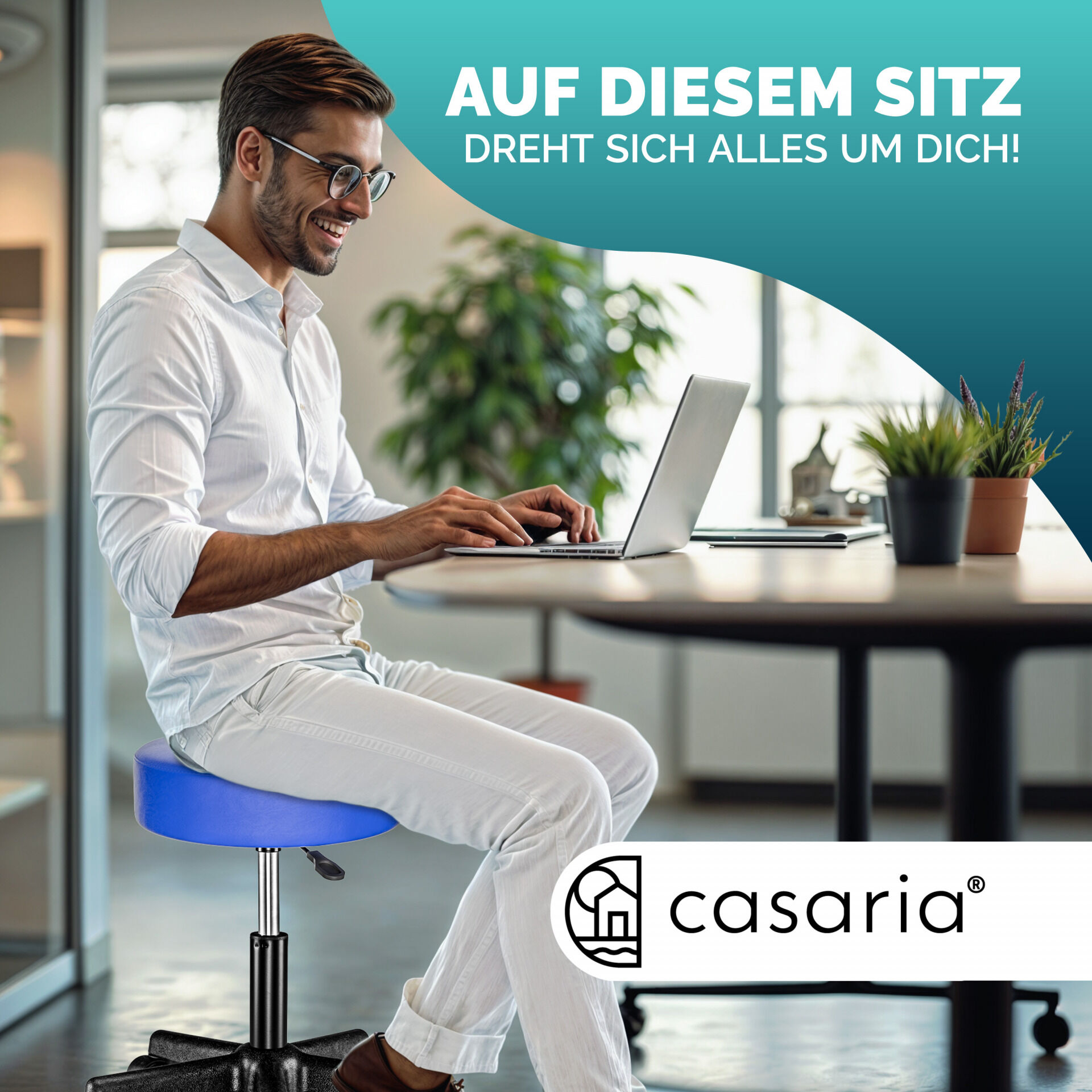 Rollhocker Kunstleder Blau 360° drehbar