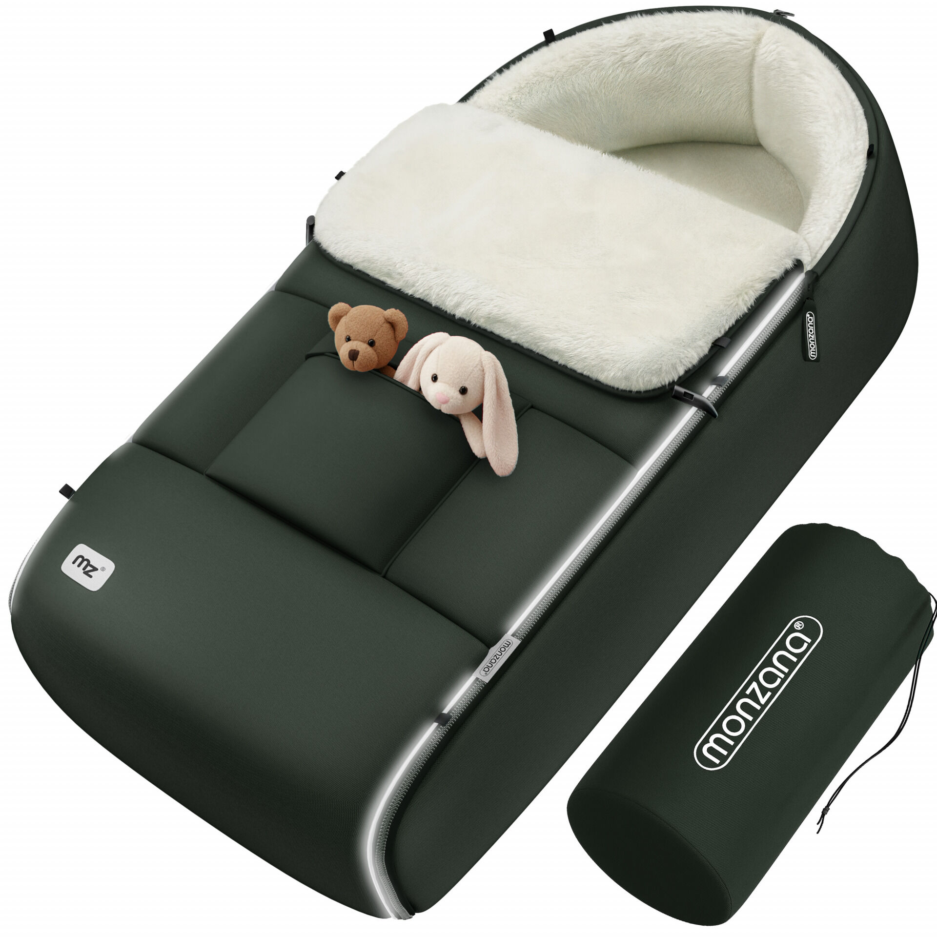 Babyfußsack Grau-Grün gefüttert Kinderwagen geeignet