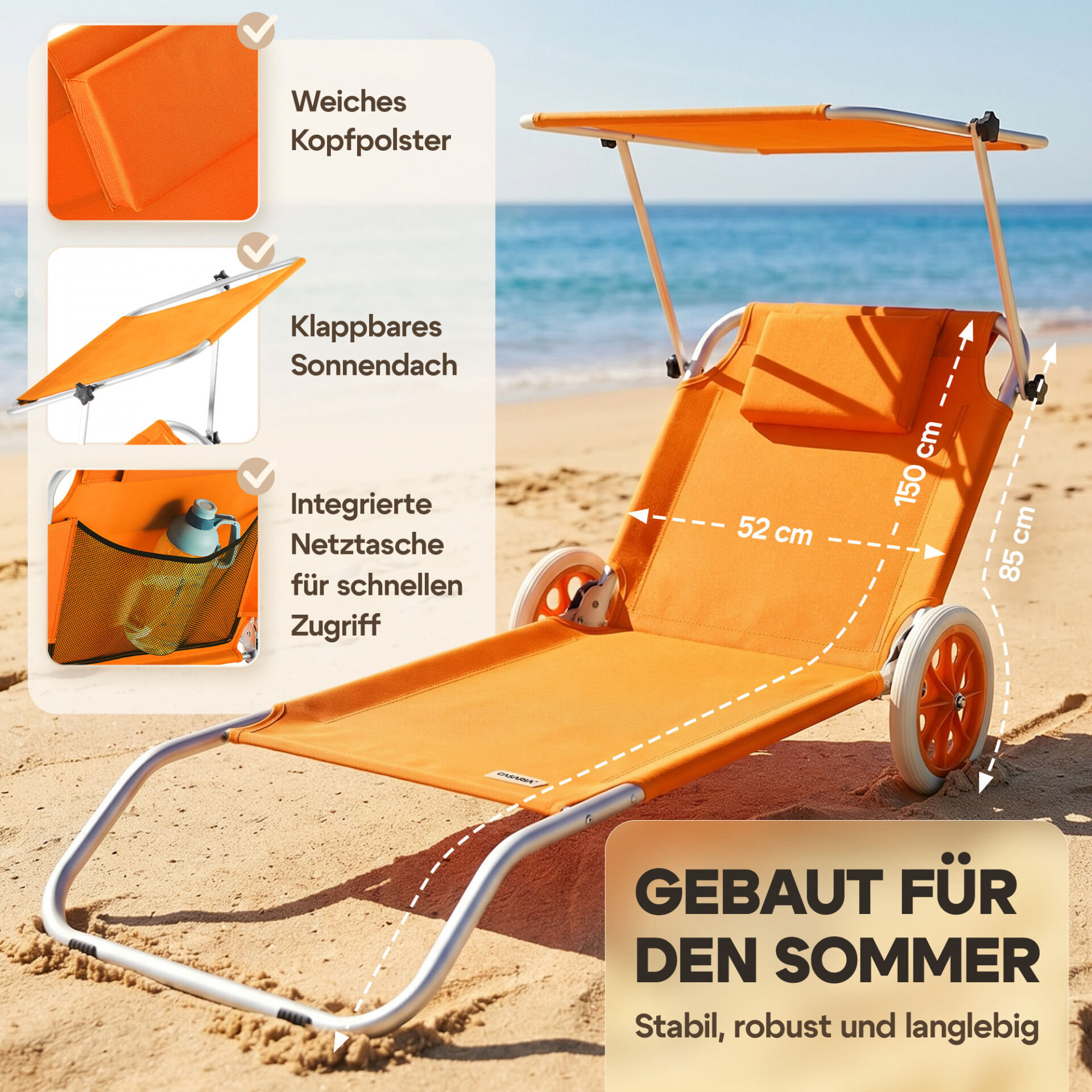 Gartenliege Kreta Rot Alu mit Rollen