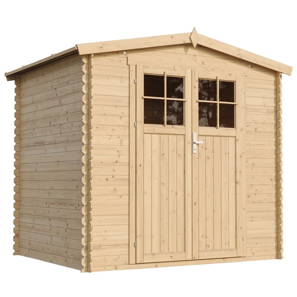Gartenhaus Anton M369F frontale und seitliche Ansicht links