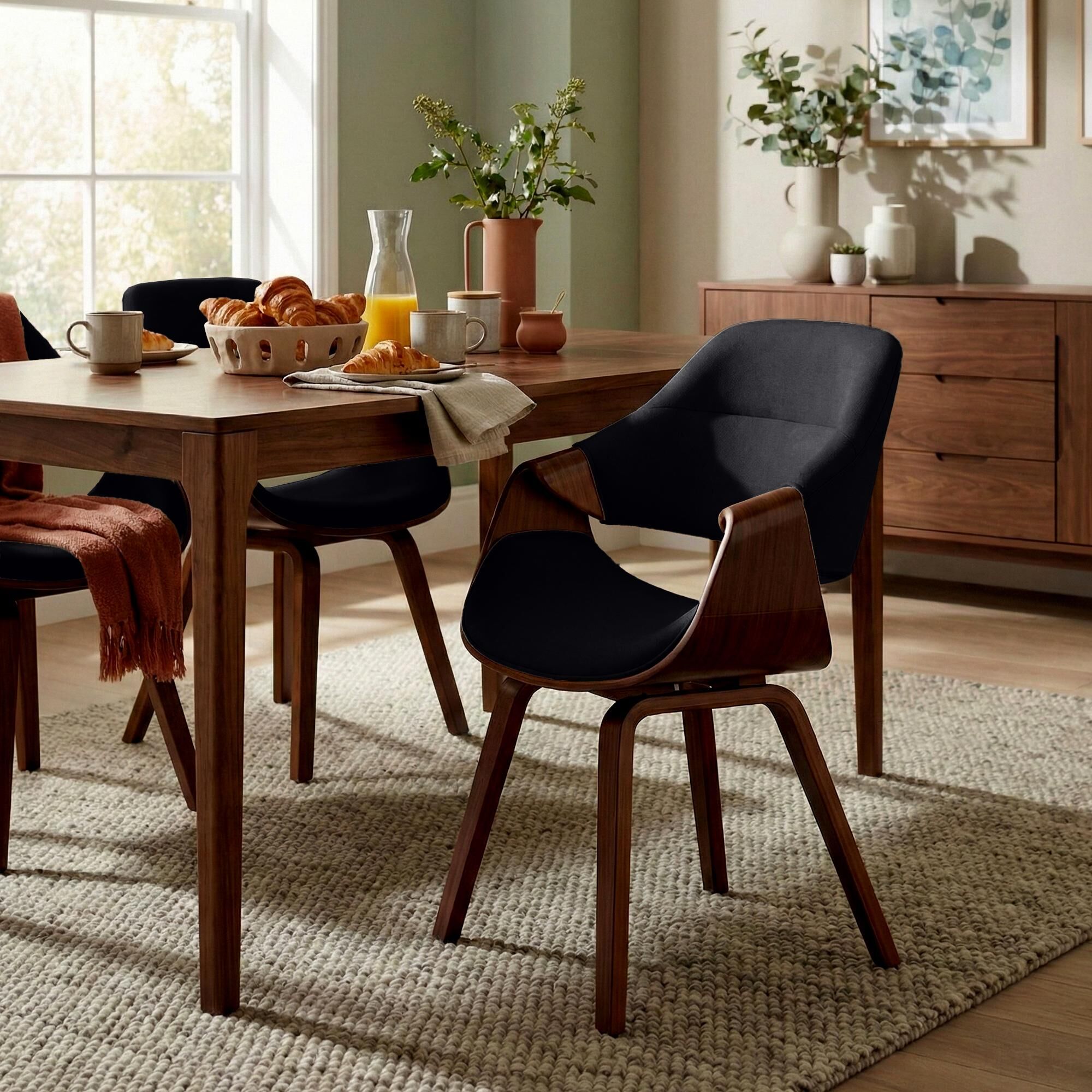 Esszimmerstuhl Maira Stoff, walnuss/schwarz