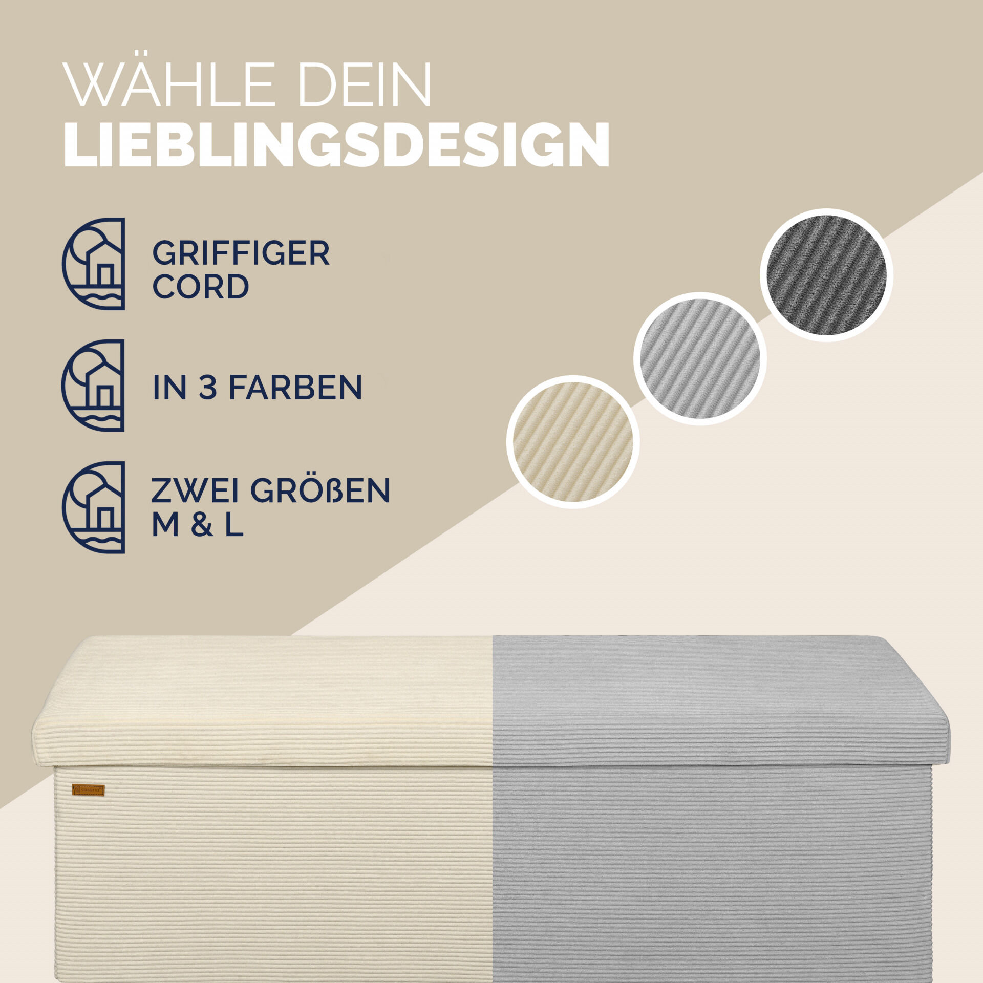 Sitzbank Beige Cord 114x38x38cm MDF faltbar