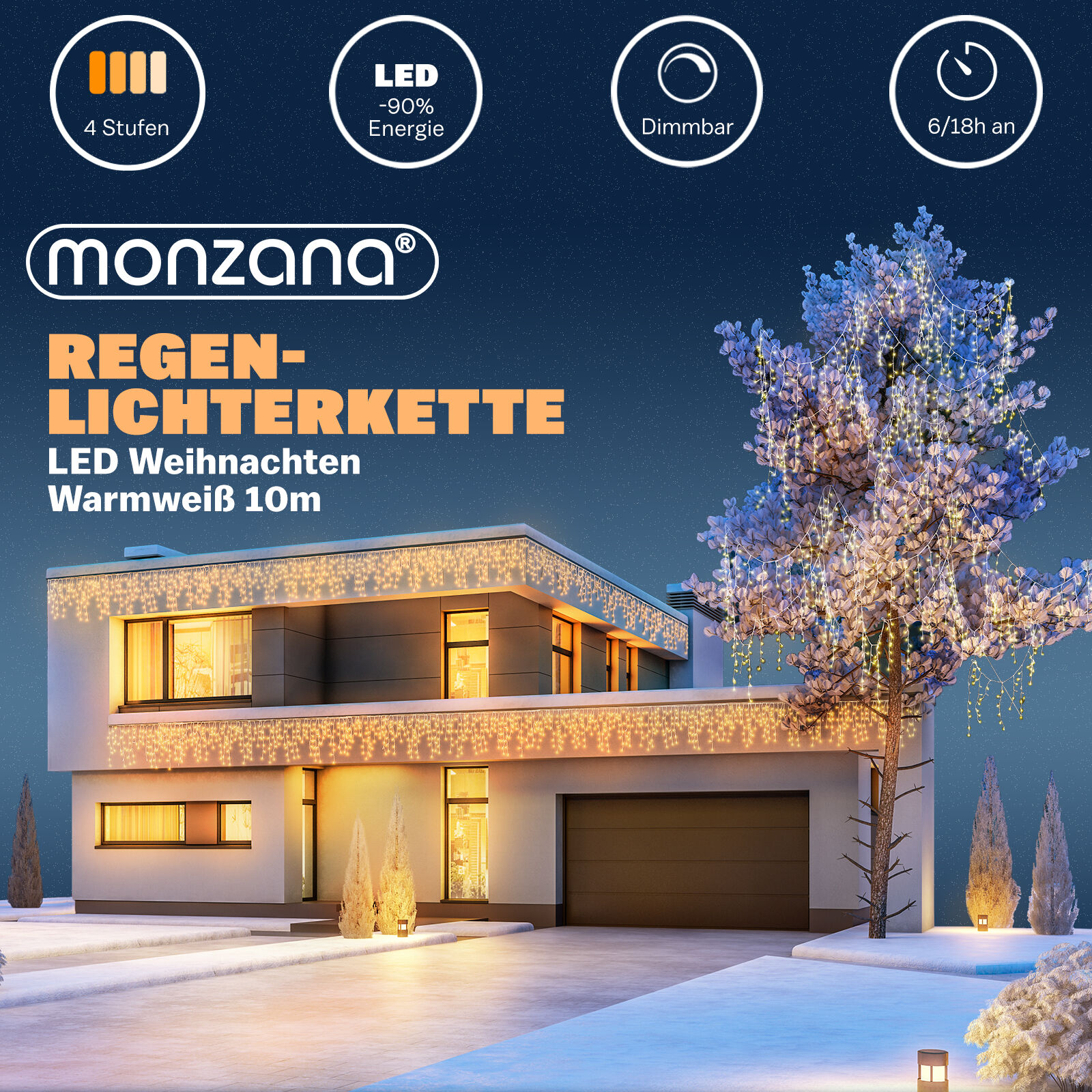 Regenlichterkette LED Warmweiß 10m Fernbedienung
