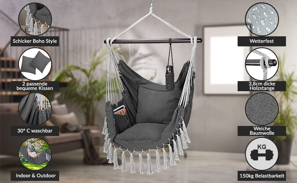 Hängesessel Anthrazit 170x100x150cm