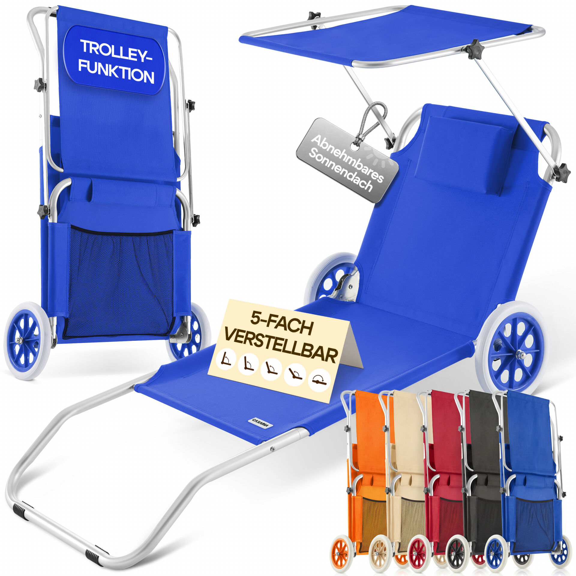 Gartenliege Kreta Blau Alu mit Rollen