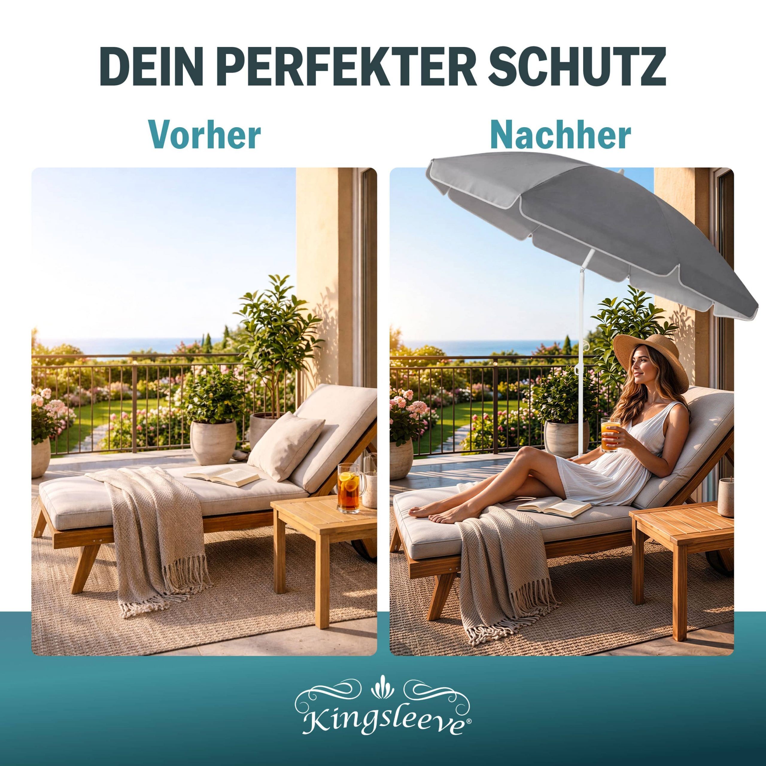 Sonnenschirm Cyprus Blau/Weiß 180cm UV-Schutz 50+ Neigefunktion