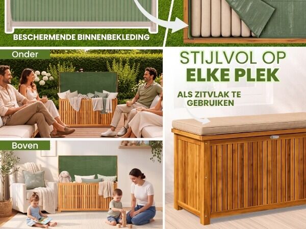 Gartenbox Akazienholz 115x50x59cm mit Innenplane wetterfest 205L