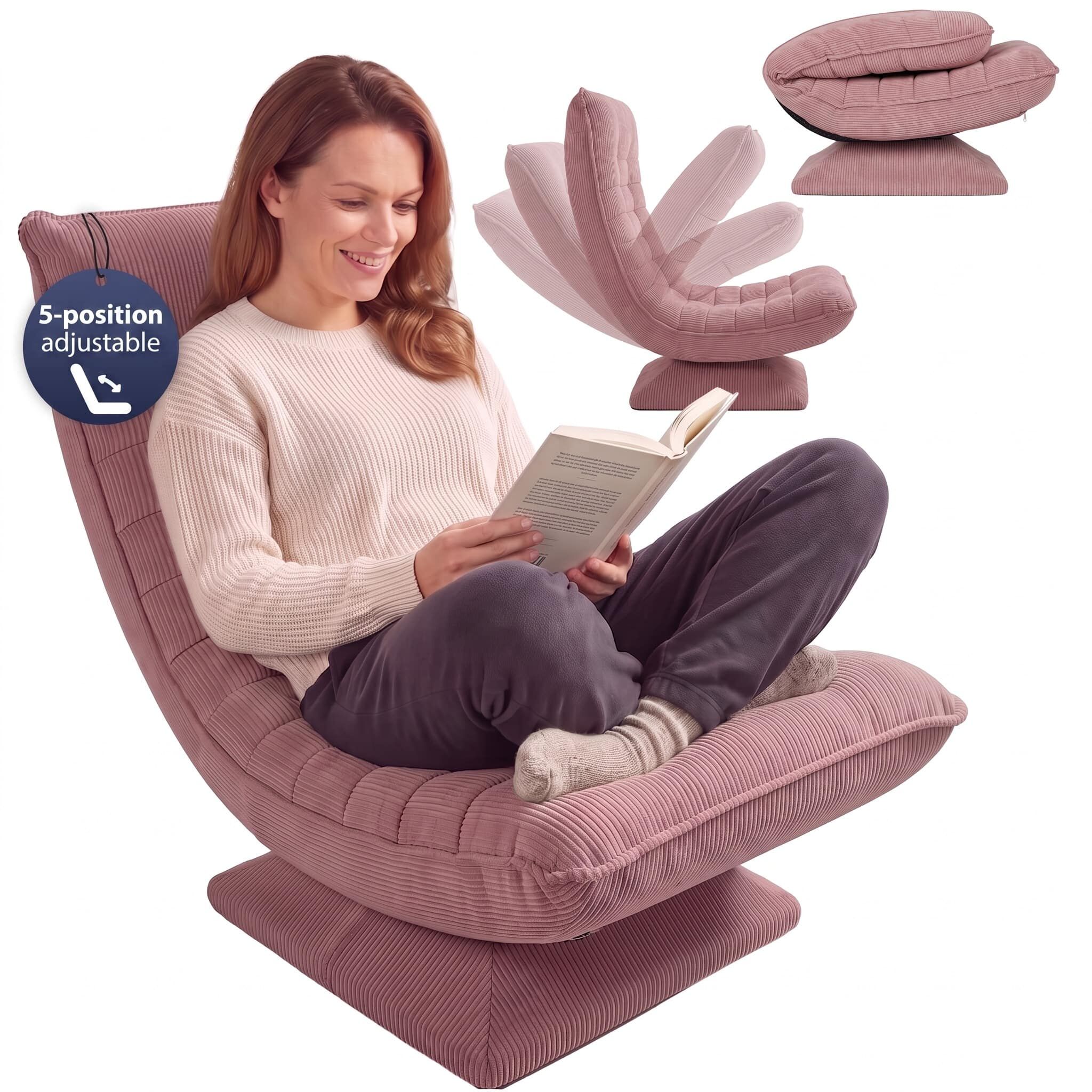 Sessel Aberdeen Dunkelpink Cord 5fach verstellbar 360 Grad drehbar klappbar