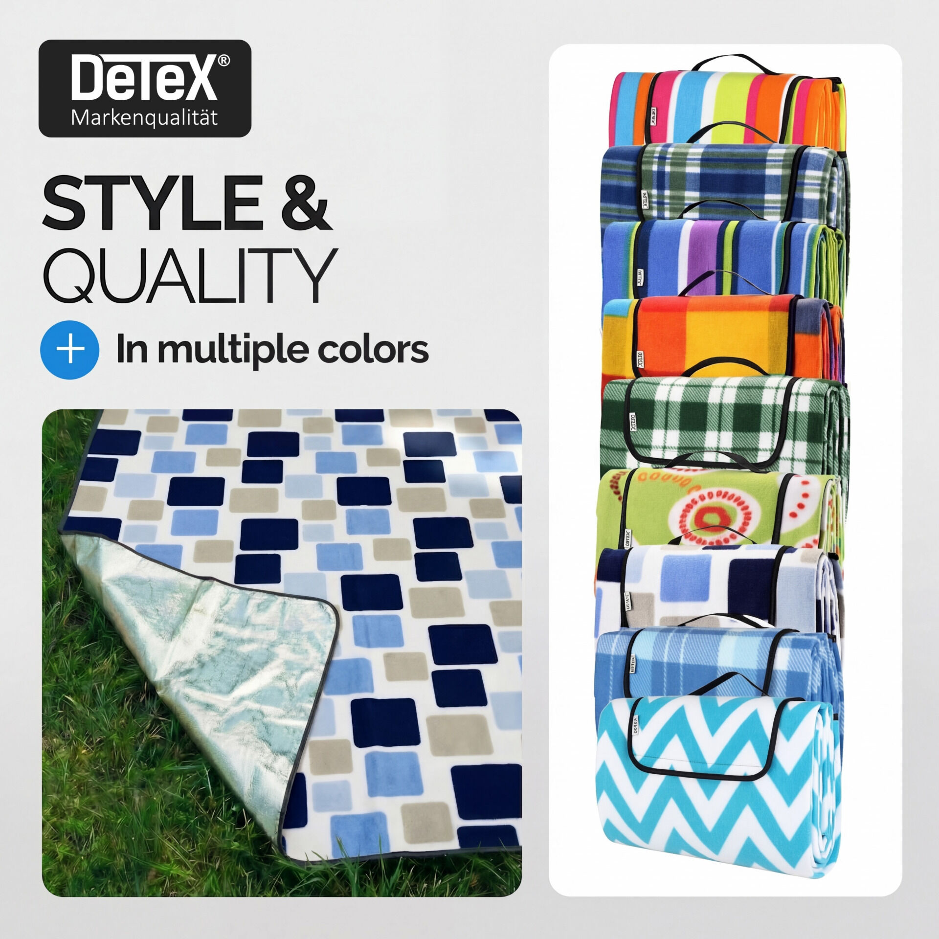 Picknickdecke Quadrate/Blau 2x2m