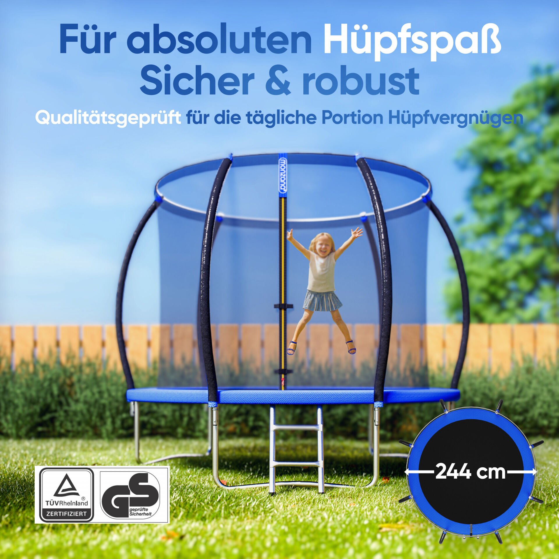 Trampolin Ø244cm Sicherheitsnetz innen TÜV GS