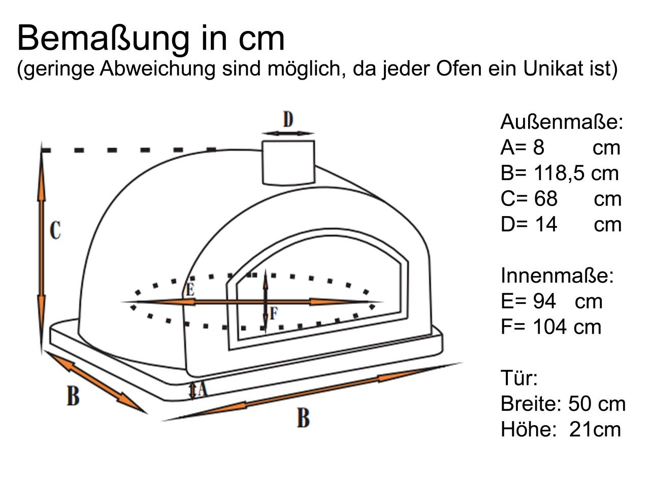 Traditioneller Backofen Pizzaioli 120 inkl. Kaminrohr und Regenhut aus Feueraluminium, weiß, ohne Abdeckhaube, ohne Ofenzubehör, ohne Zubehörset, ohne Grillzubehör, ohne fahrbares Gestell