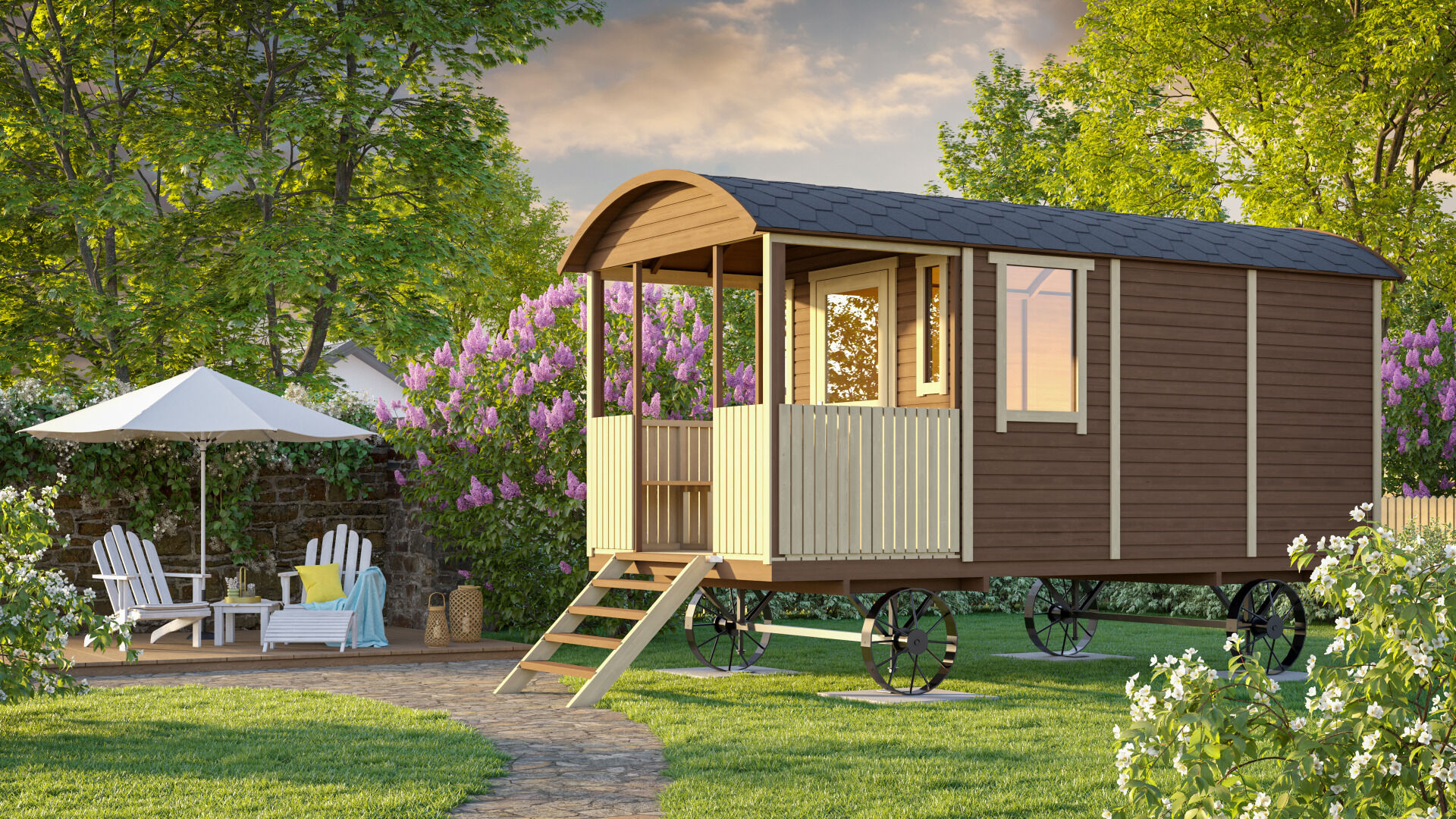 Pipowagen Tinyhaus 5m mit Veranda
