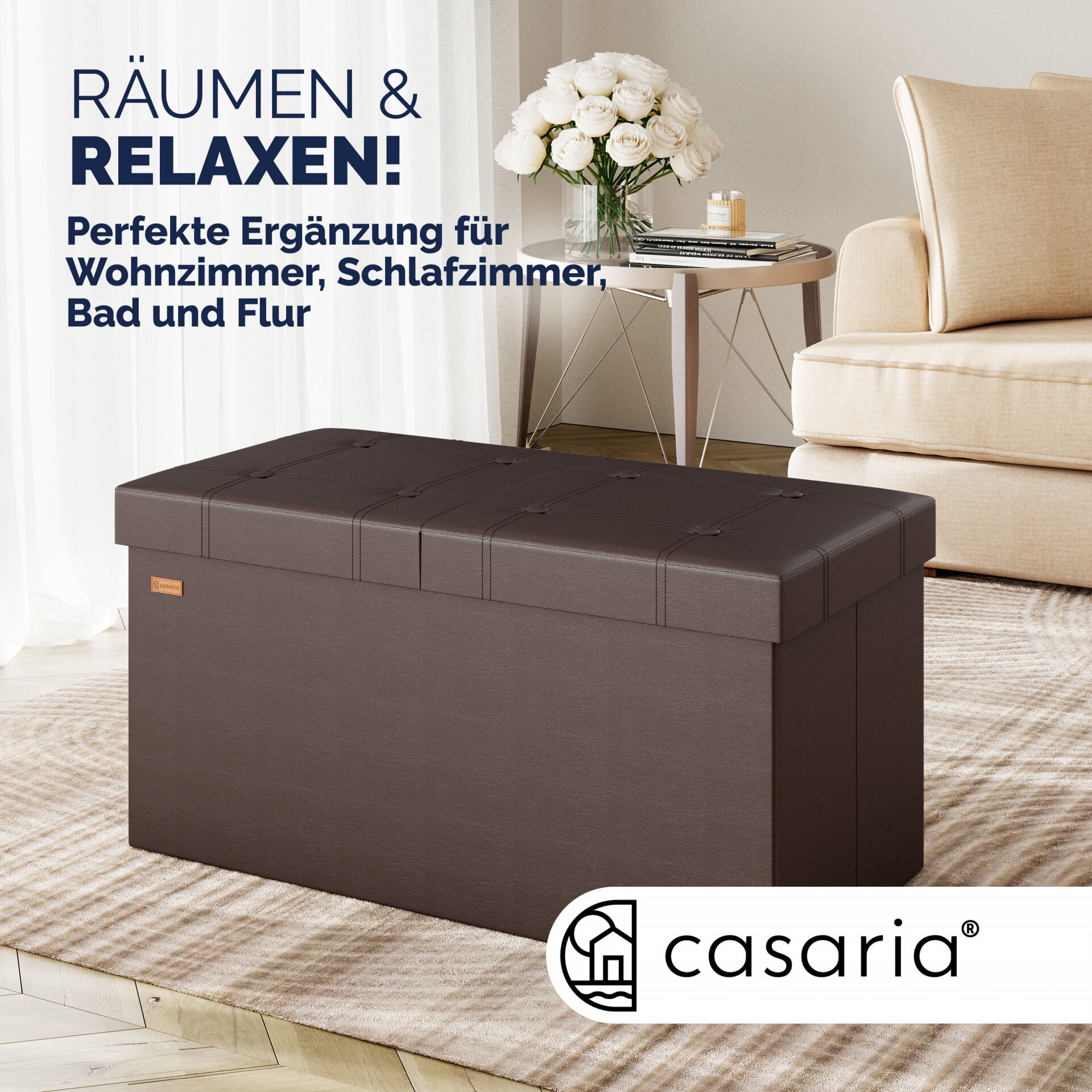 Sitzbank Braun 80x40x40cm mit Stauraum faltbar