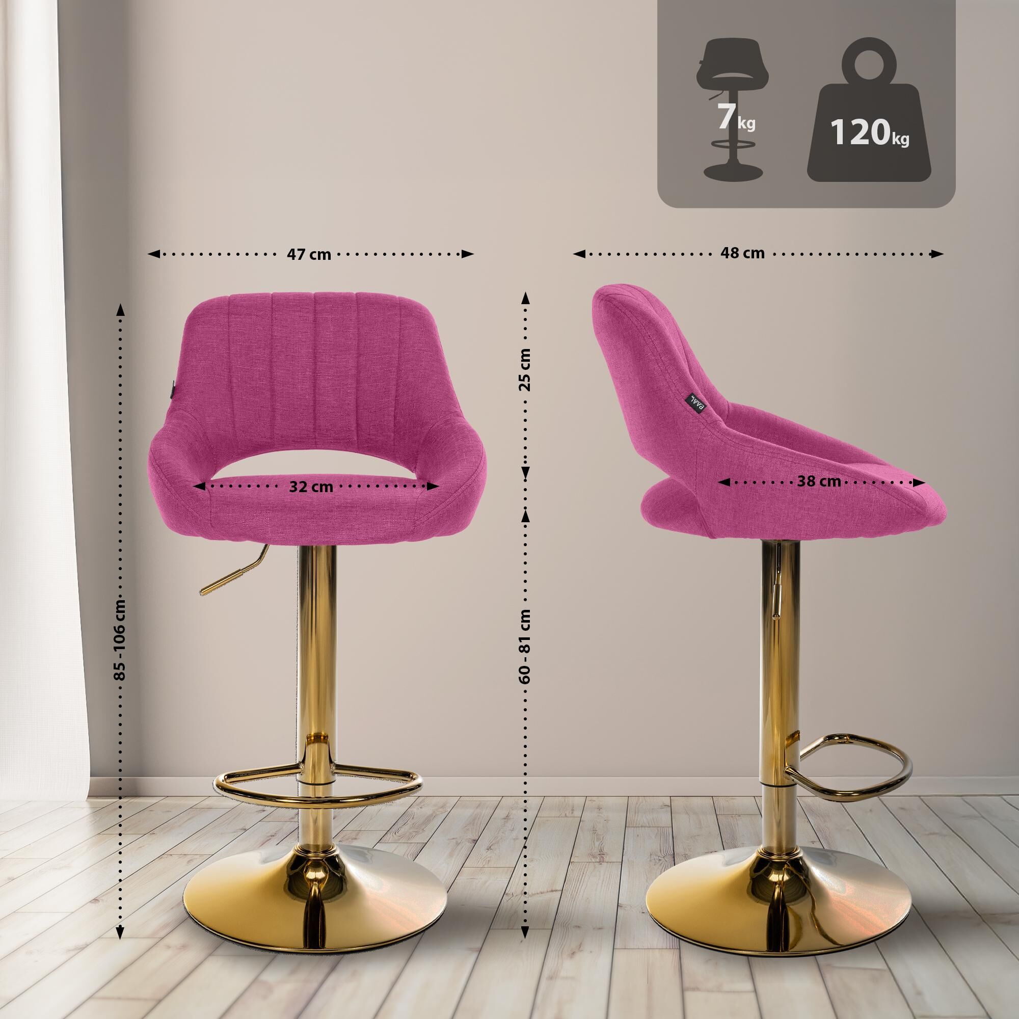 2er Set Barhocker Milet Stoff G, lila