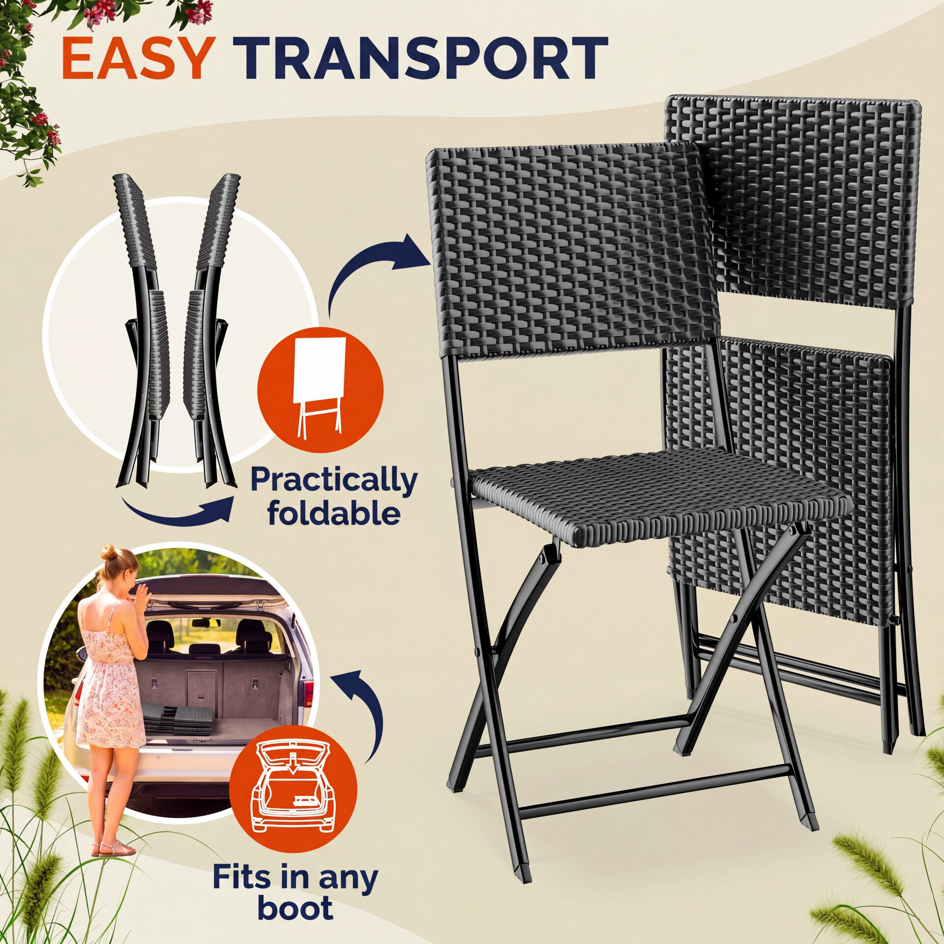 Polyrattan Klappstuhl Rom 2er-Set Anthrazit
