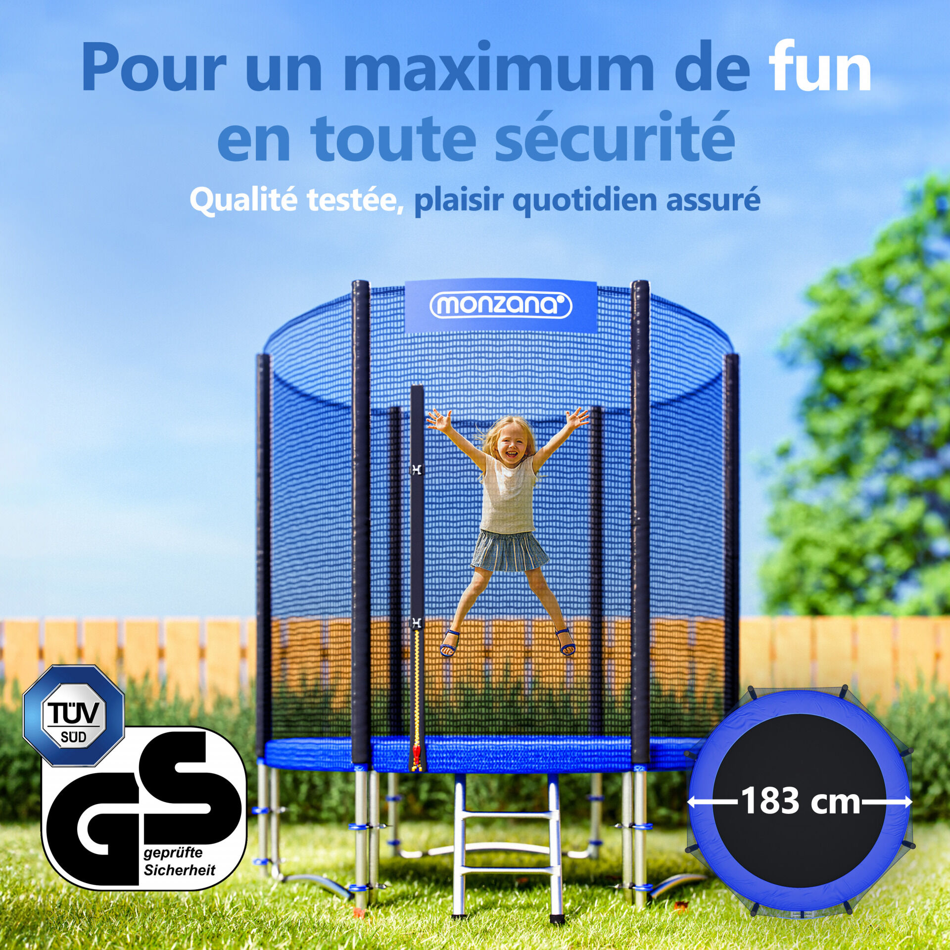 Trampolin Ø183 cm inkl Sicherheitsnetz TÜV Rheinland GS