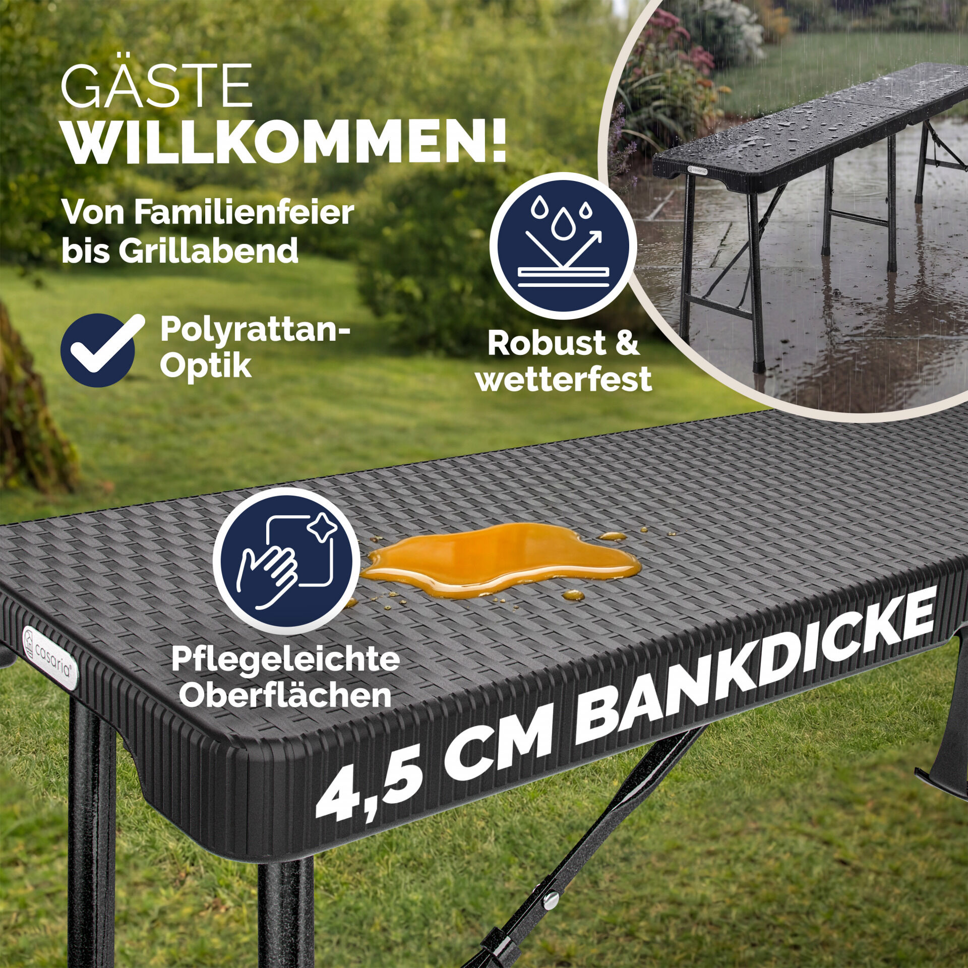 Rattanbänke Malmö 2er-Set Schwarz 180cm