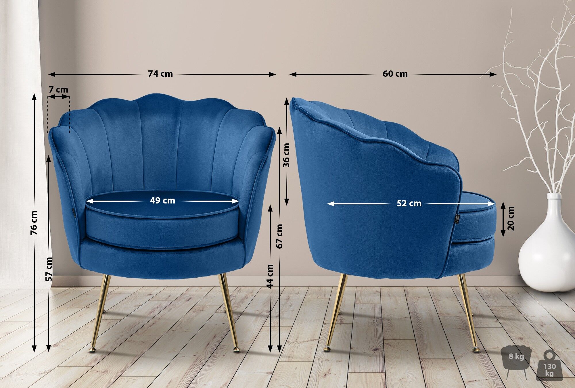 Stuhl Rosita Samt, blau