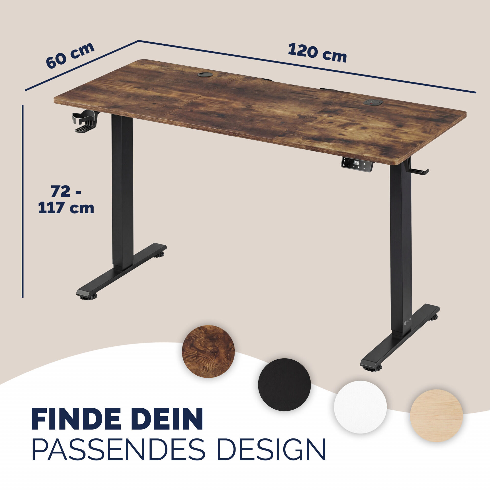 Höhenverstellbarer Schreibtisch Braun 120x60x72-117cm