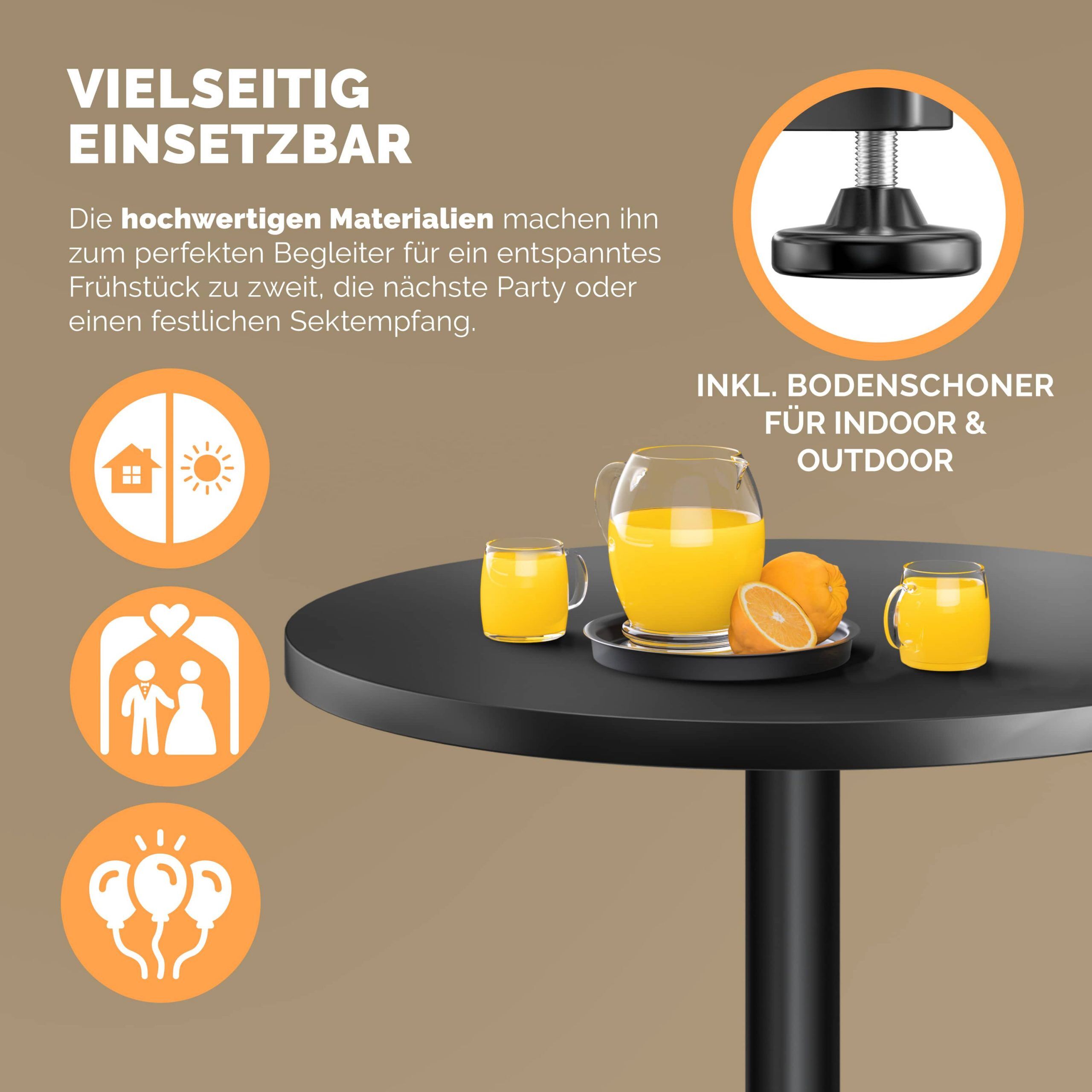 Stehtisch 2er-Set Ø60cm höhenverstellbar 70/115cm klappbar Alu Schwarz