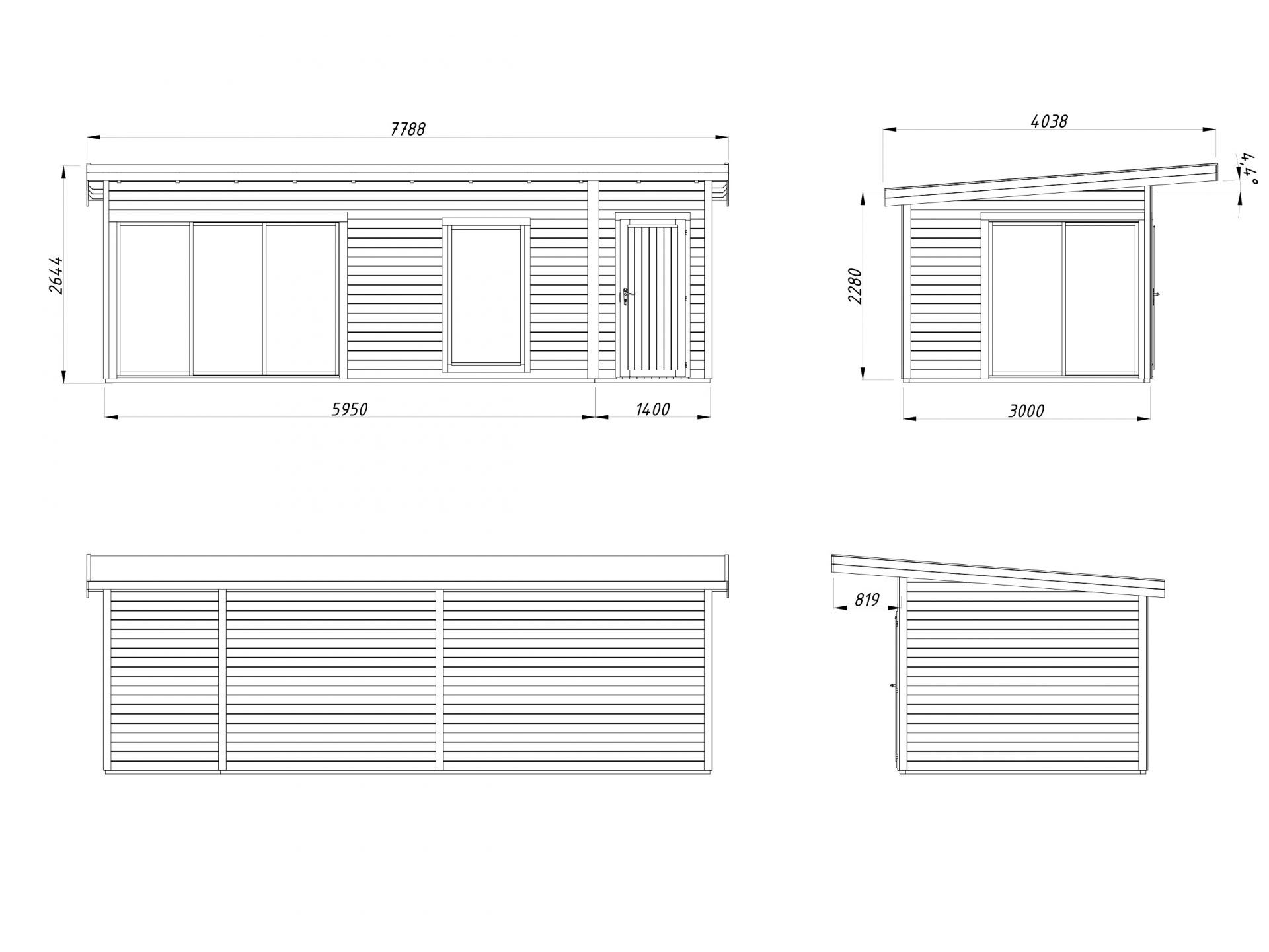 Palmako Pultdach Gartenhaus Andrea 21,1 m² Slide Plus
