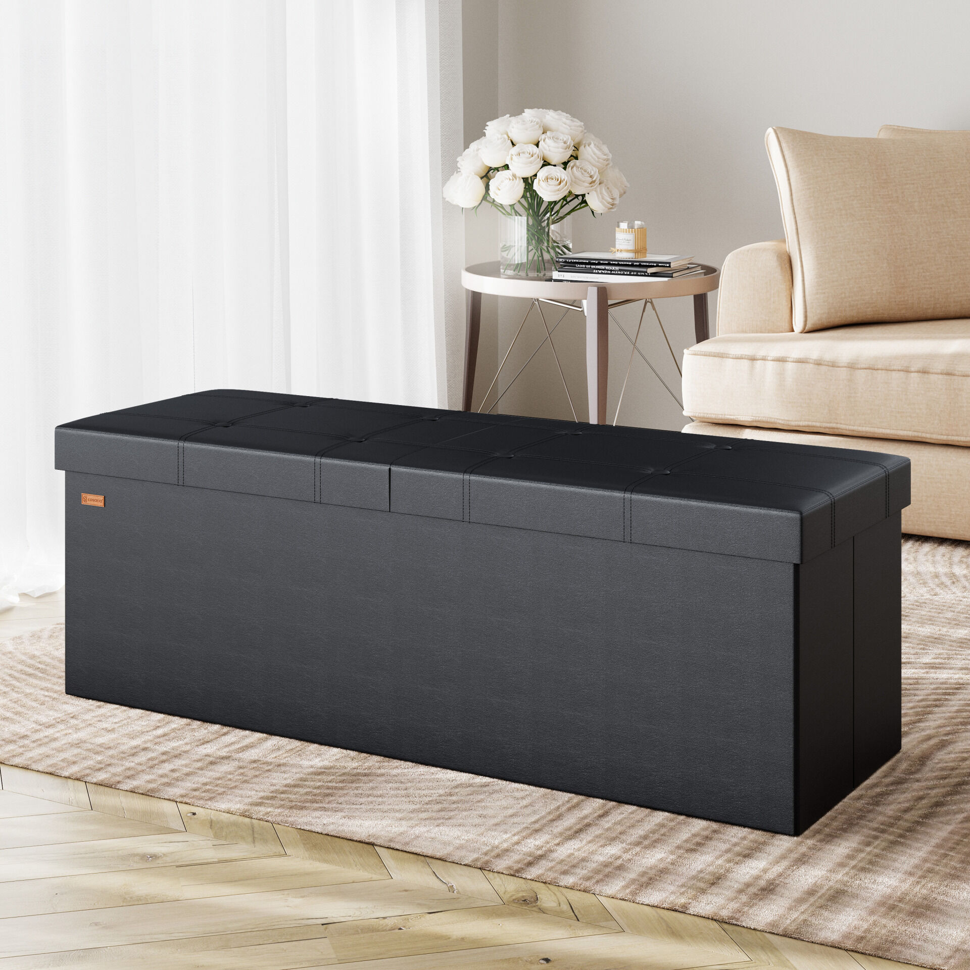 Sitzbank Schwarz 115x38x38cm mit Klappdeckel