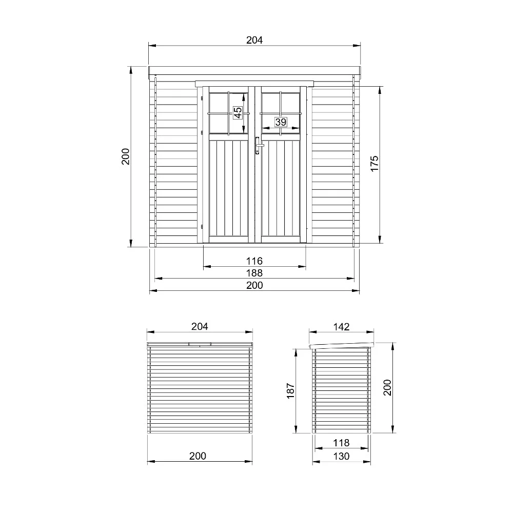 Gartenhaus Benno M311F Zeichnung mit Maße