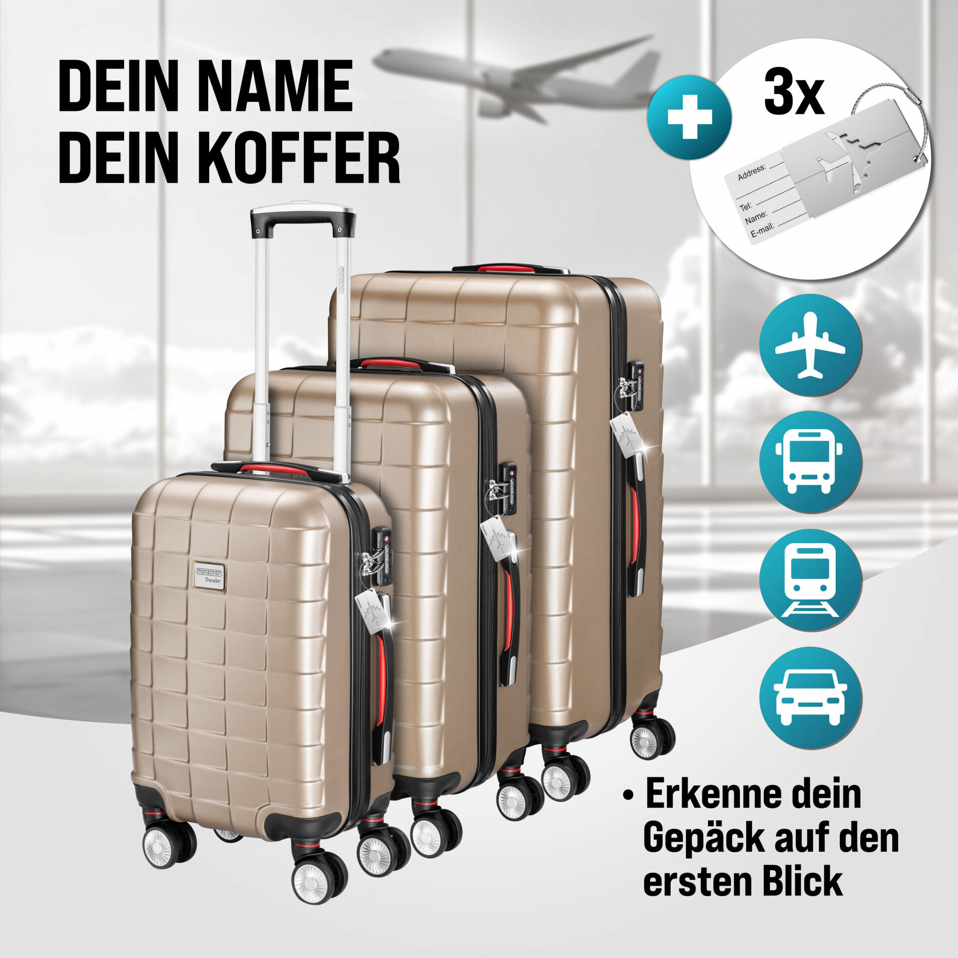 Hartschalenkoffer-Set Exopack 3-tlg Champagner ABS Zubehör