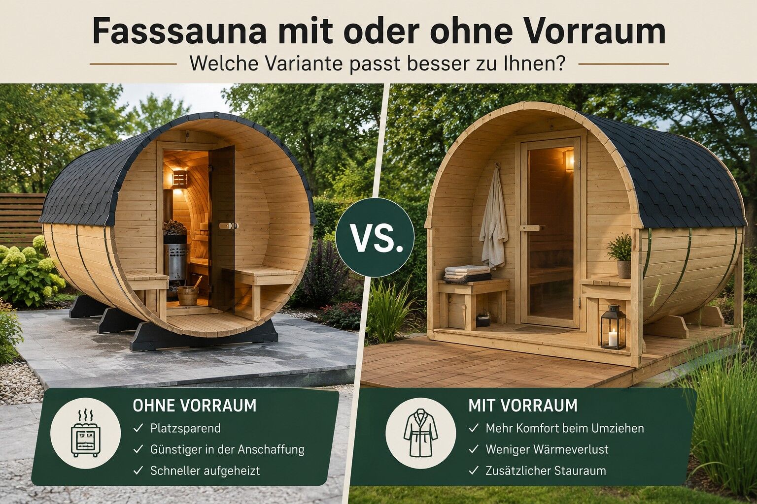 Fasssauna mit oder ohne Vorraum