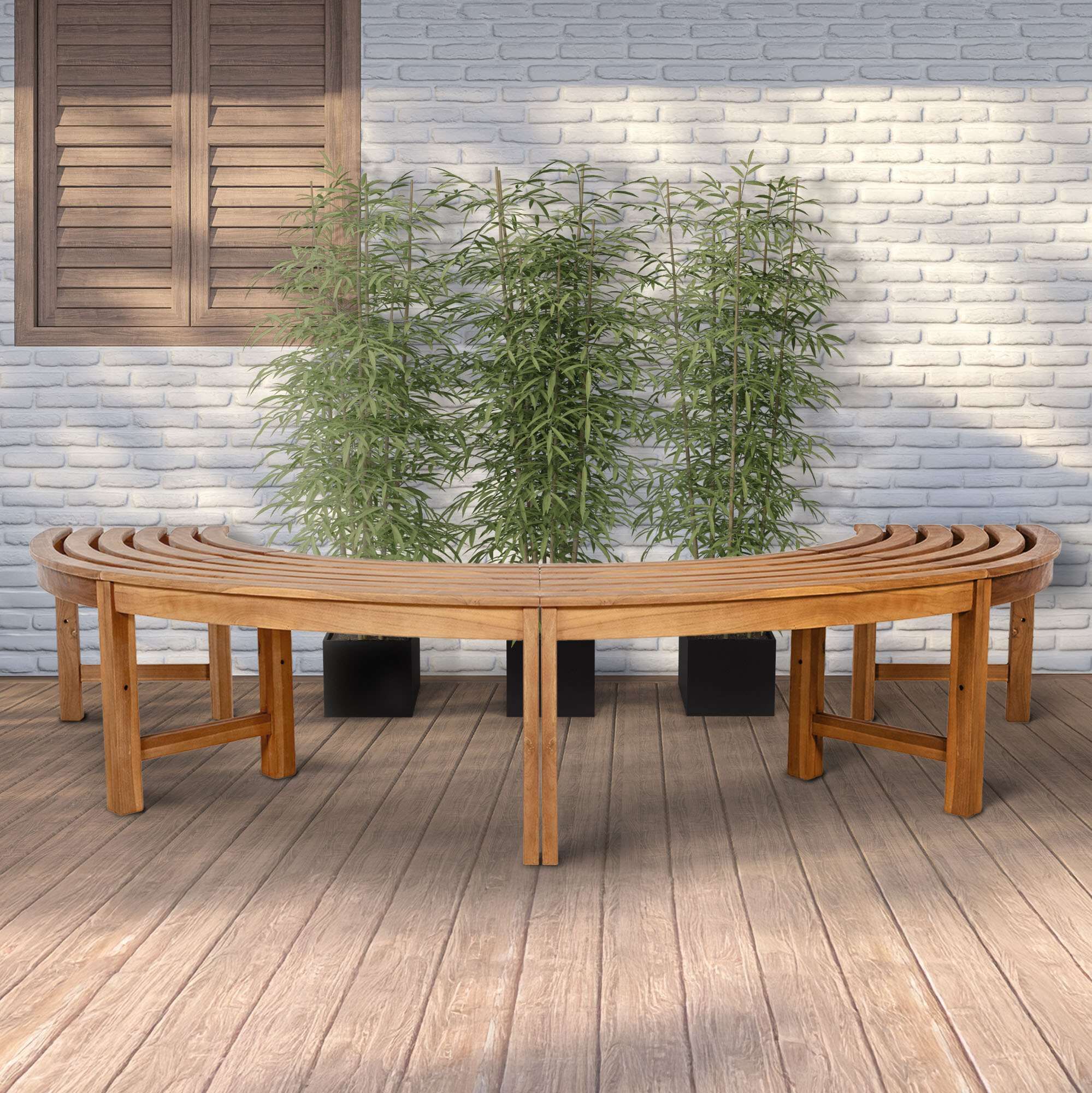 Baumbank Male 250 cm halbrund OHNE Rückenlehne, teak