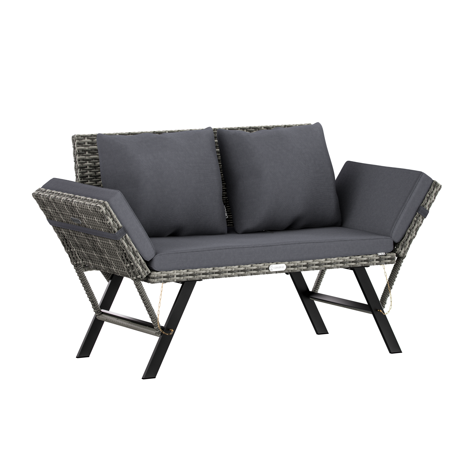 Gartenbank 2in1 Sonnenliege Polyrattan Grau mit 5-7cm Auflage 3 Sitzer