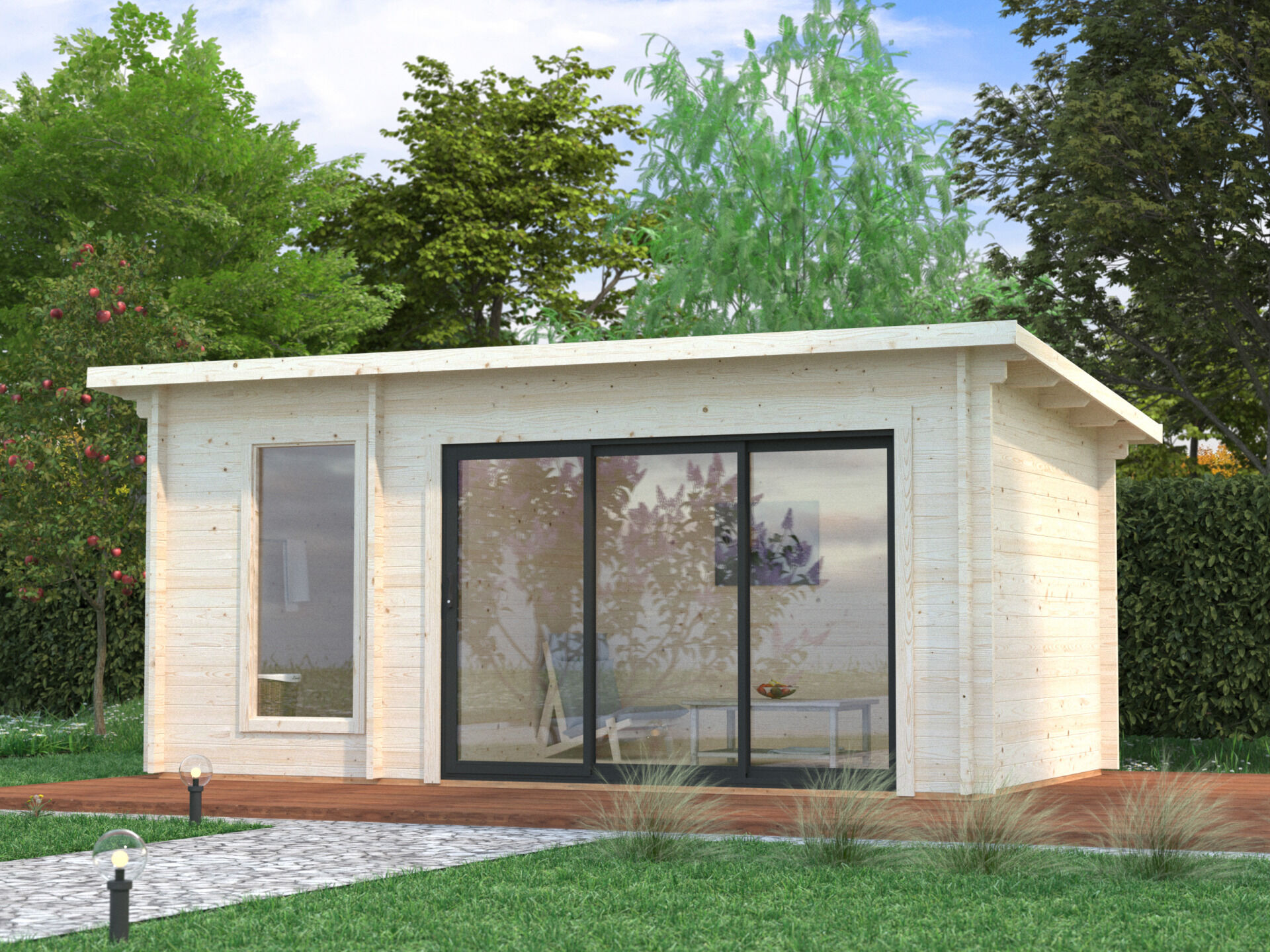 Palmako Pultdach Saunahaus Sanna 12,8 m² mit Schiebetür