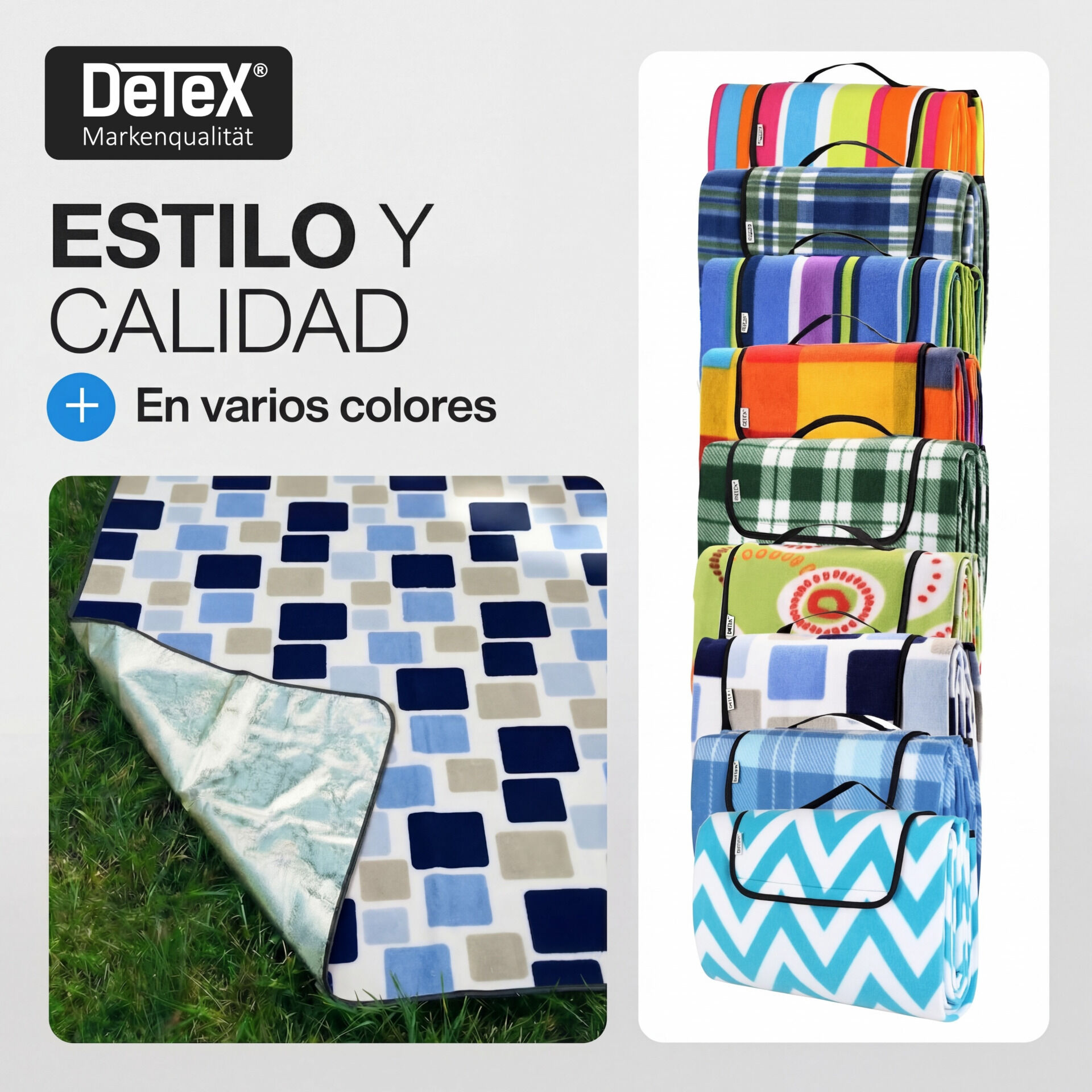 Picknickdecke Quadrate/Blau 2x2m