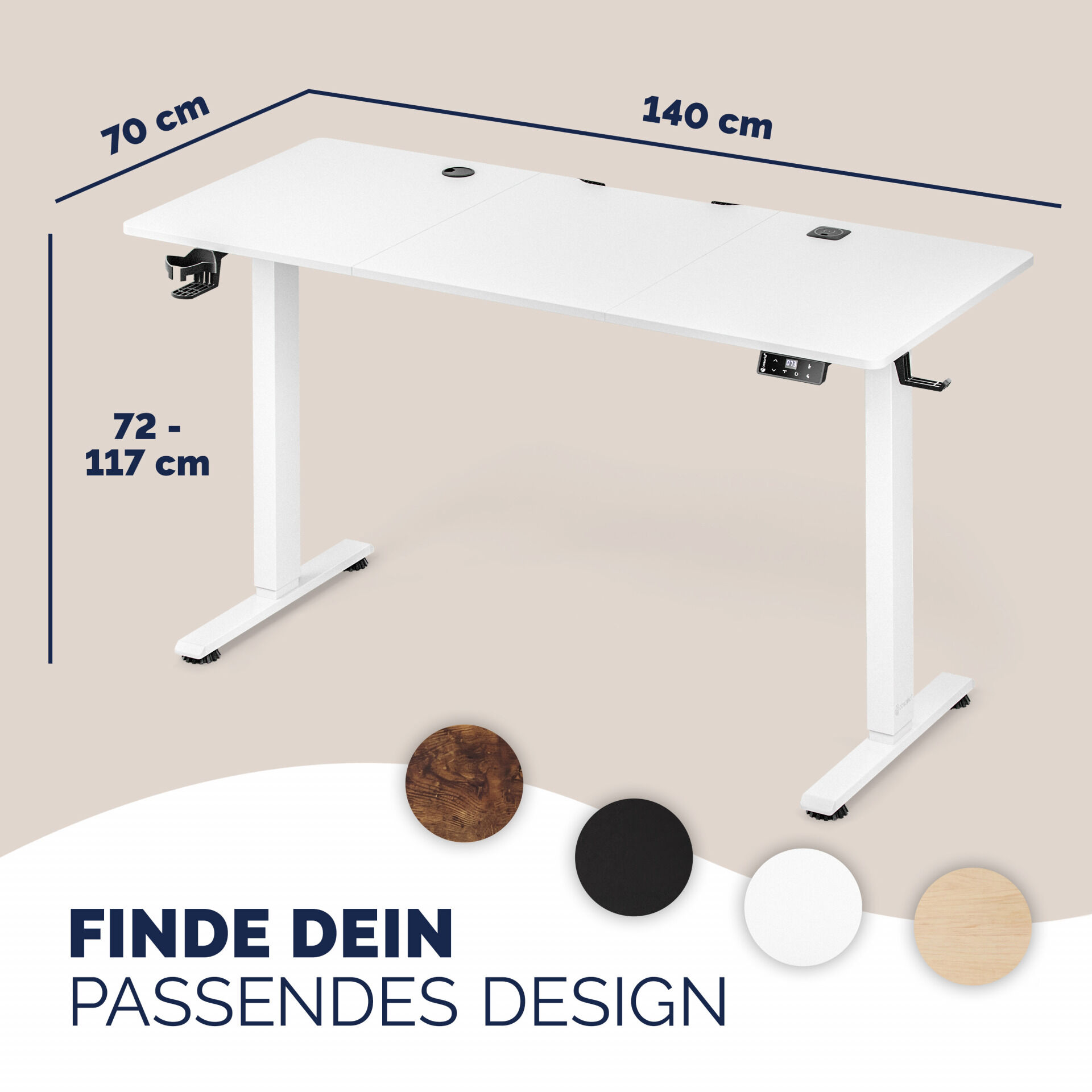 Höhenverstellbarer Schreibtisch Weiß 140x70x72-117cm