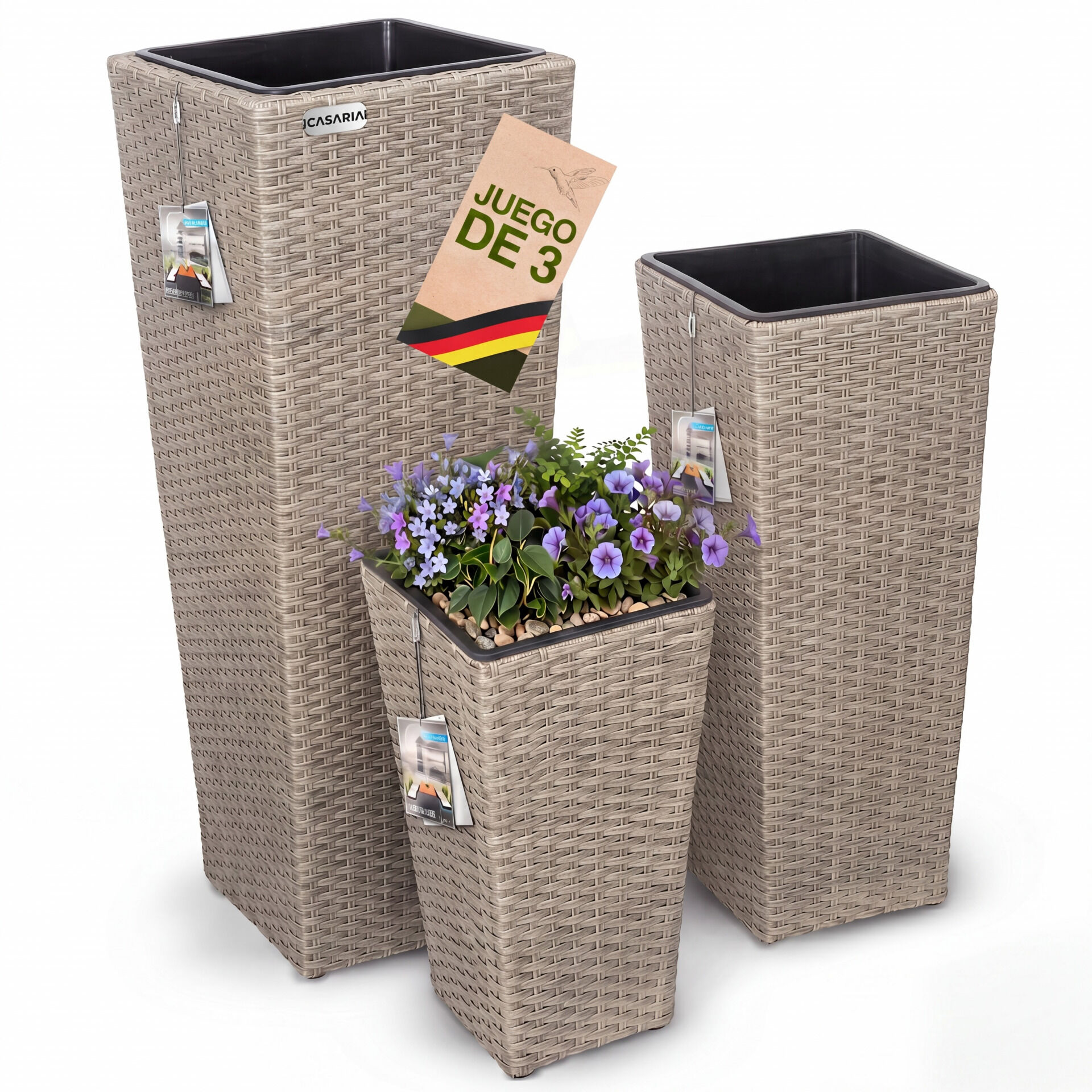 Polyrattan Blumentopf 3er-Set Creme