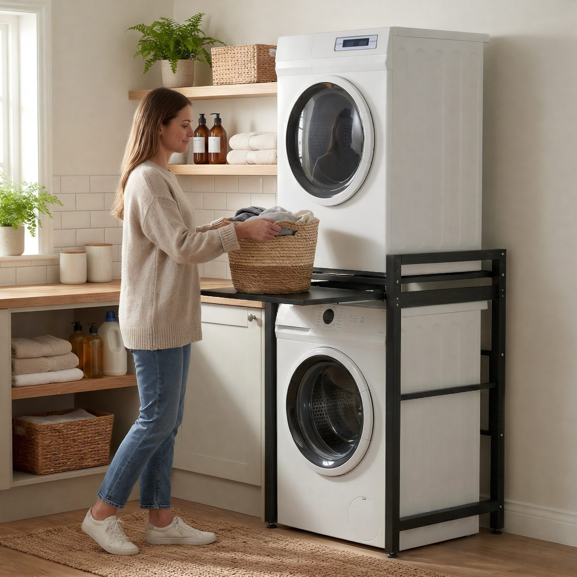Waschmaschinenregal Juri, schwarz