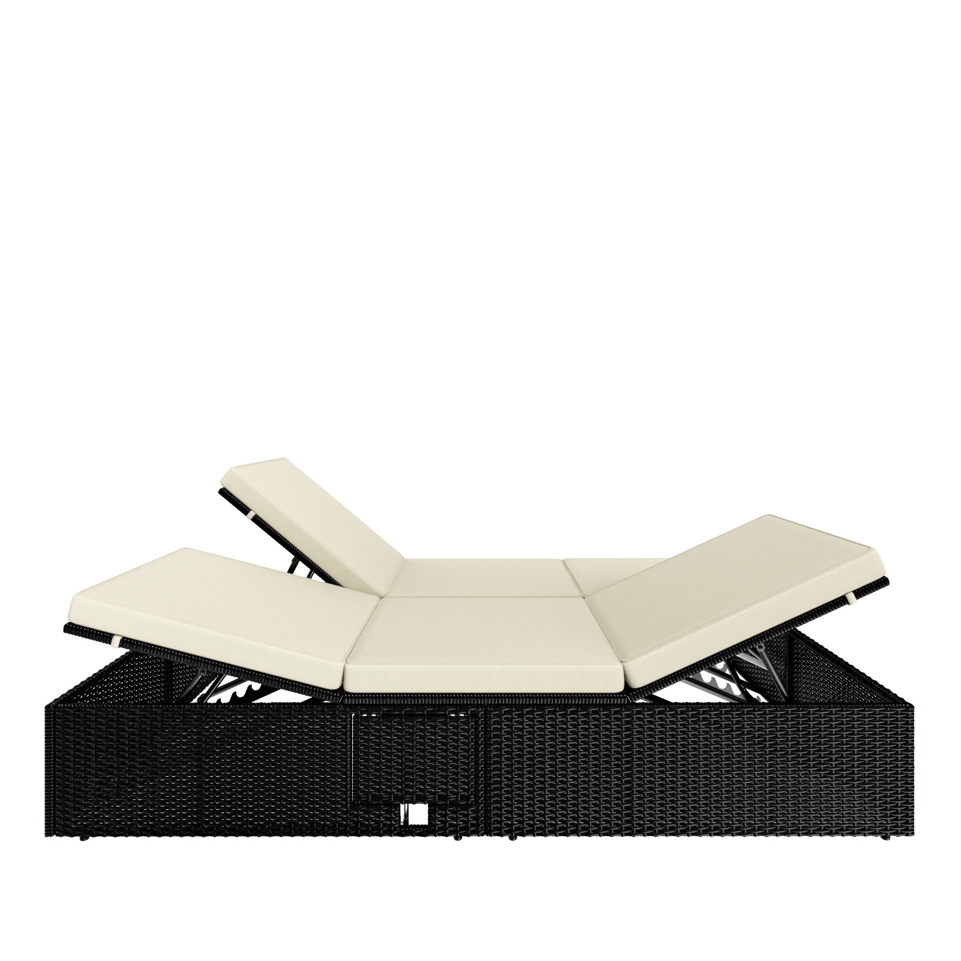 Polyrattan Gartenliege Schwarz/Creme 200x115x33cm