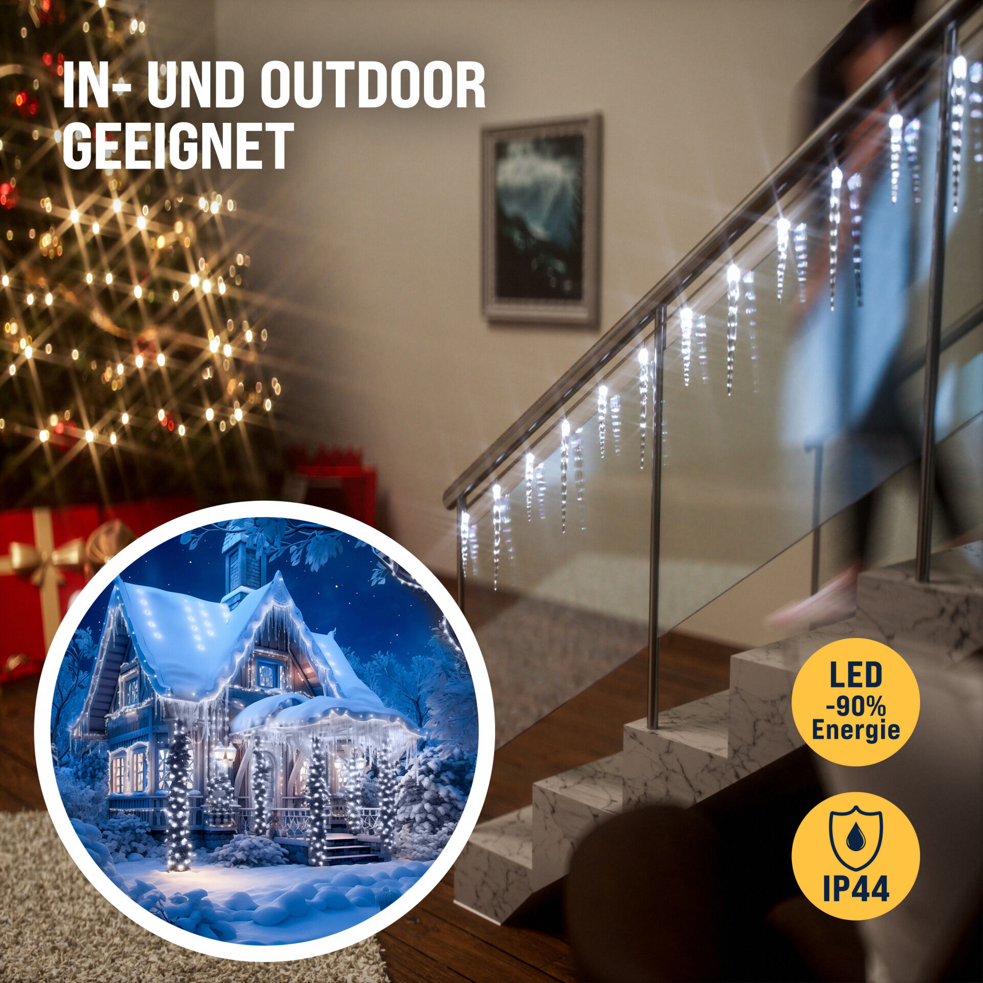 Lichterkette Weihnachten Eiszapfen Warmweiß 13m