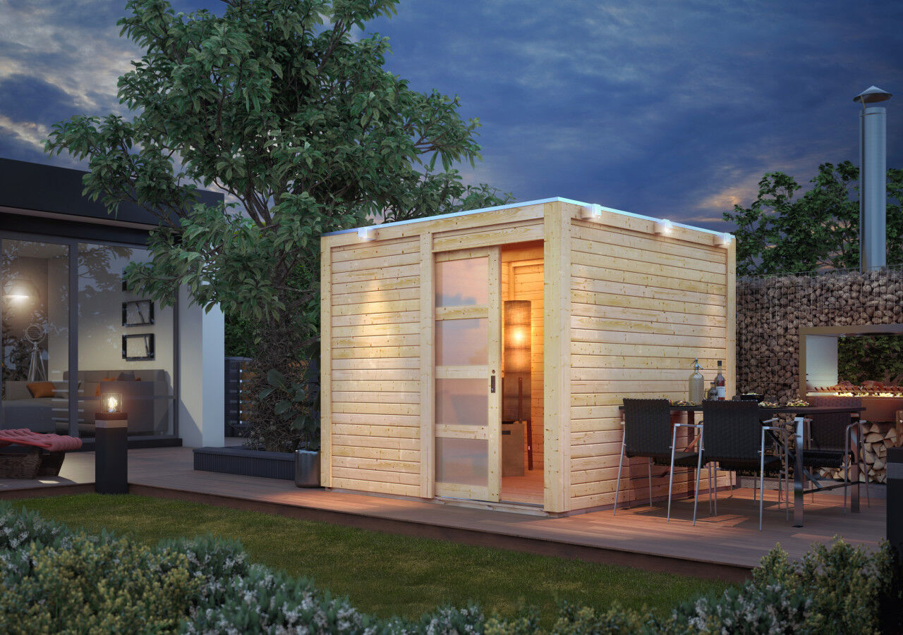 Karibu Flachdach Gartenhaus Qubic 1 natur