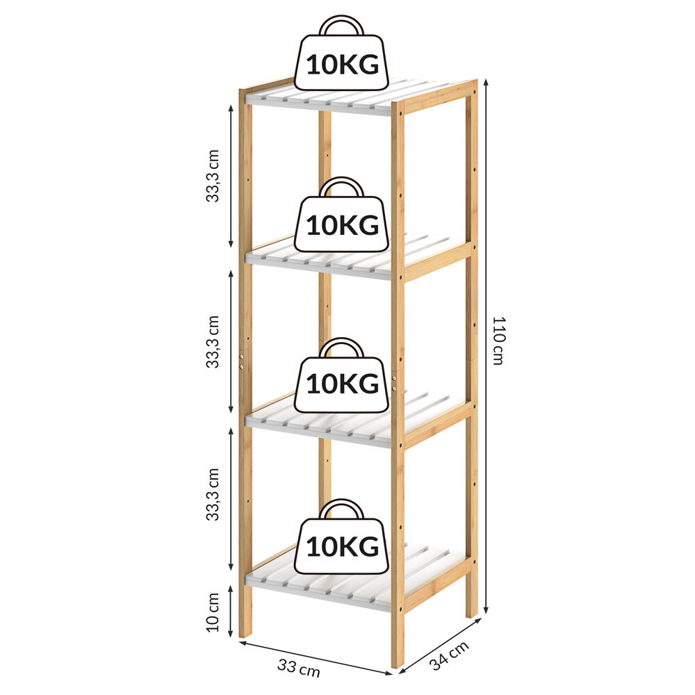 Standregal Bambus Weiß 110x33x34cm