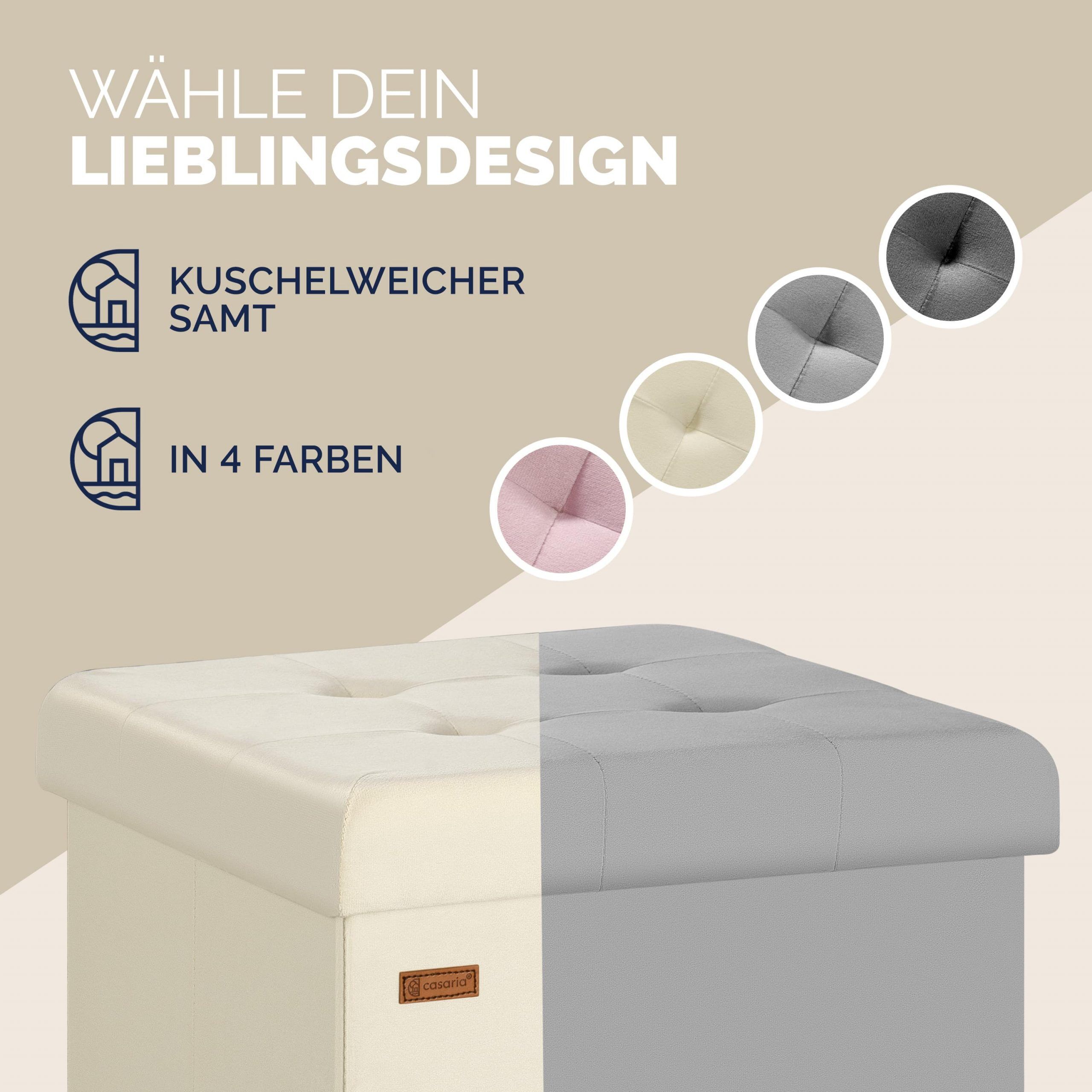 Sitzhocker Beige Samt 42x38x38cm faltbar