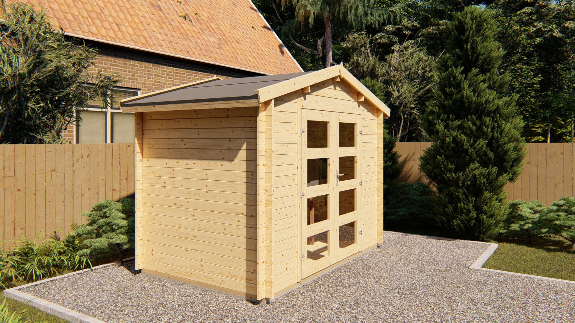 Gartenhaus Funny 11 298×240 cm 28 mm Blockbohlen mit Doppeltür