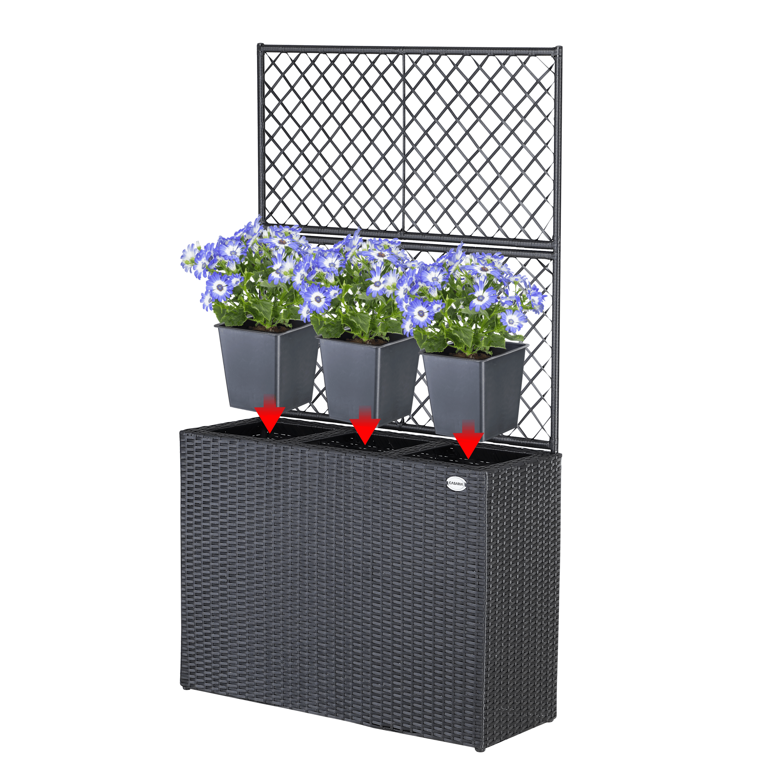 Polyrattan Blumenkasten mit Rankgitter Schwarz