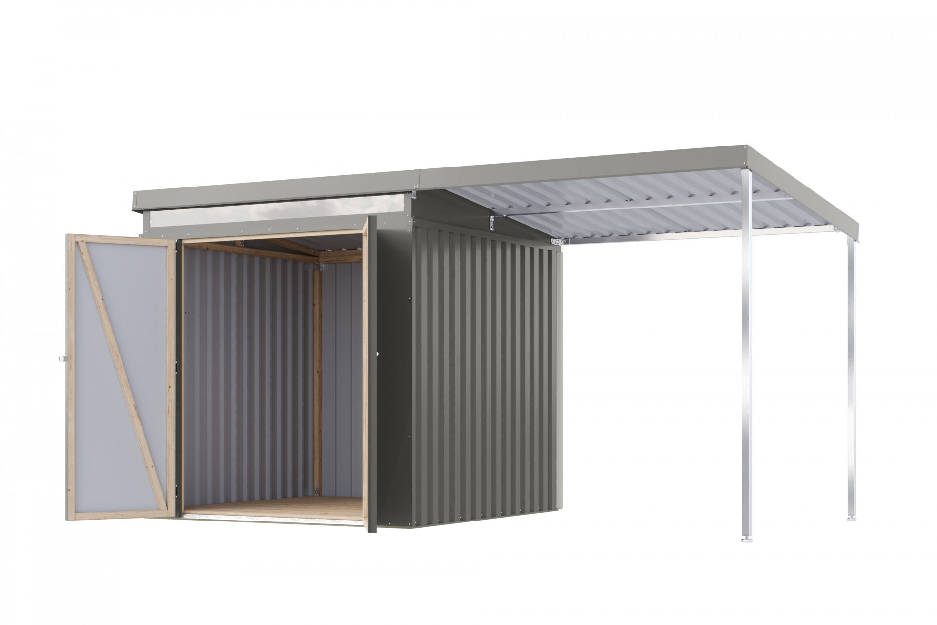 Karibu Pultdach Metall Gartenhaus Iridium 2 Set mit Anbaudach 2m, graualuminium