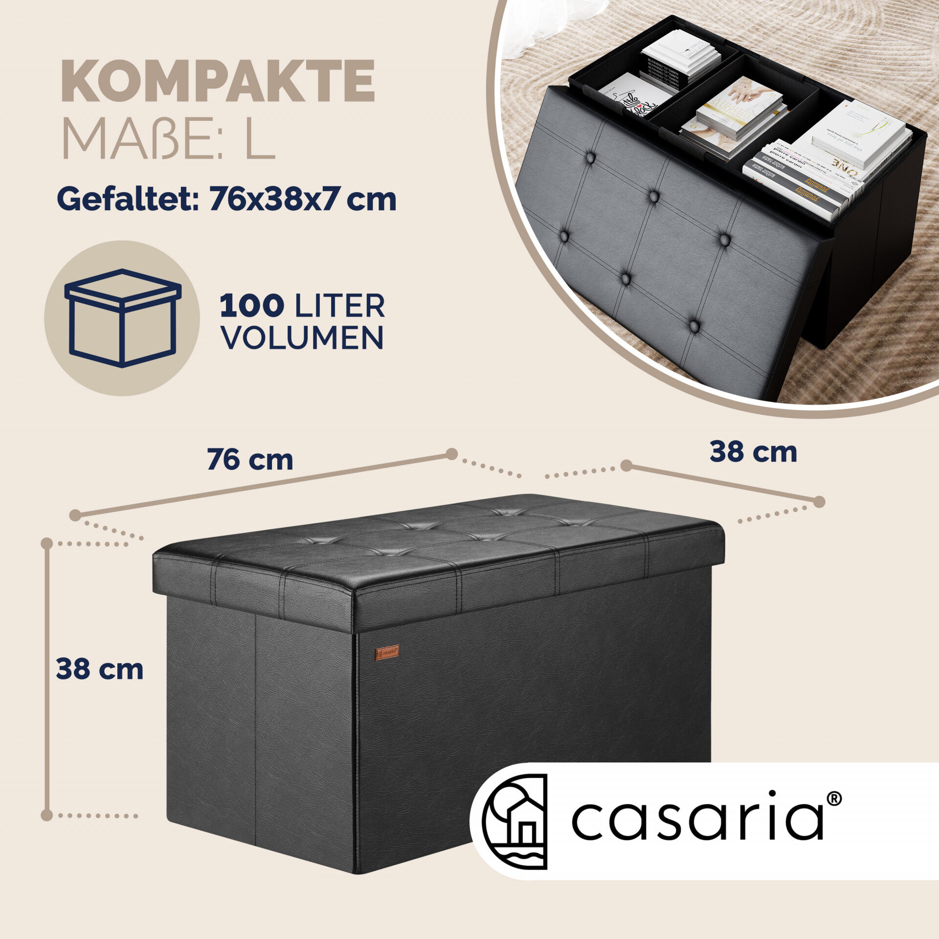 Sitzbank Schwarz 80x40x40cm MDF faltbar